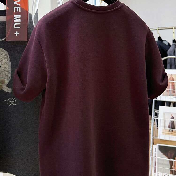High-end Western Style Purple Brushed Thickened Short-sleeved T-shirt