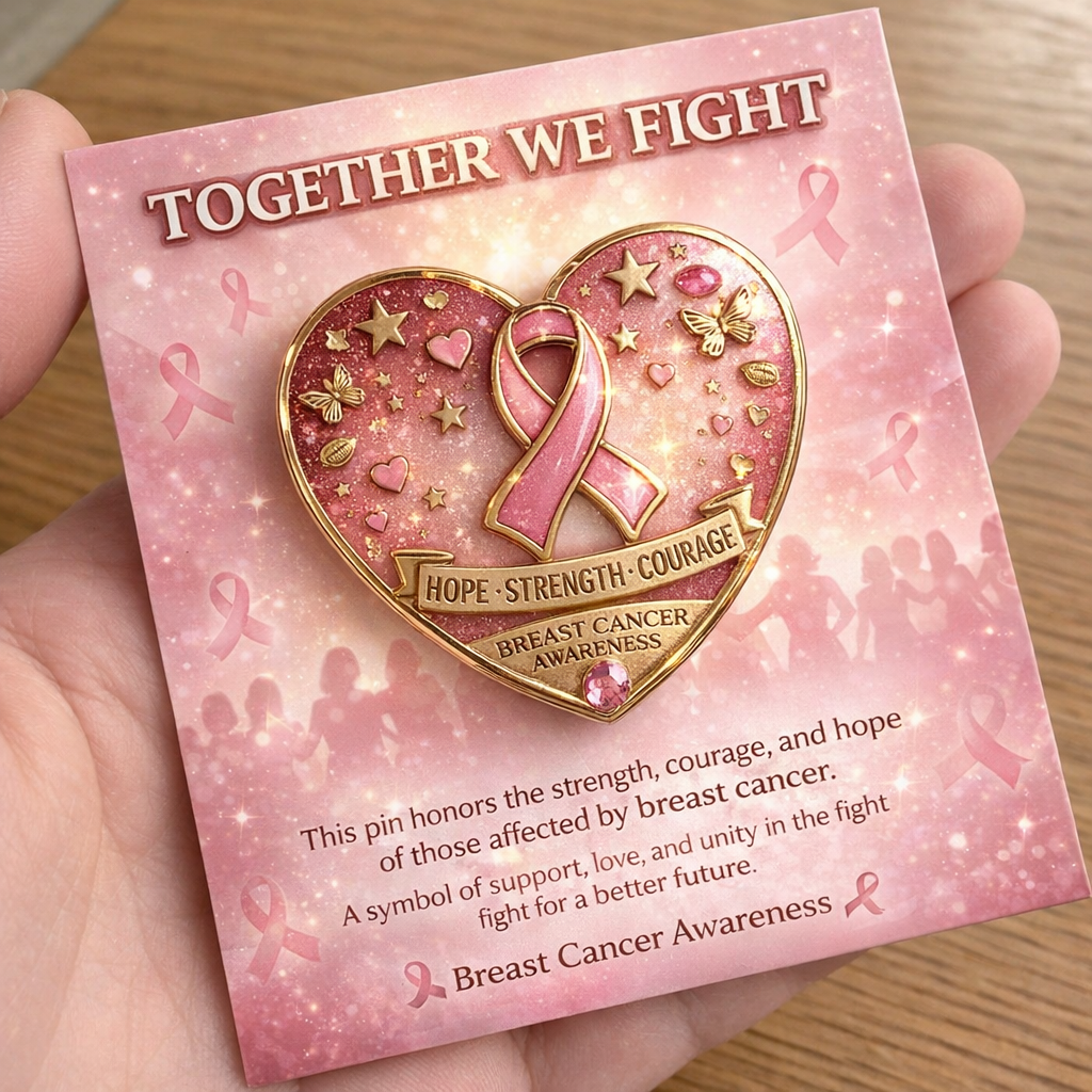 Breast Cancer Awareness – Hope Lives On Heart Badge Collectibles With Inspirational Gift Cards💌