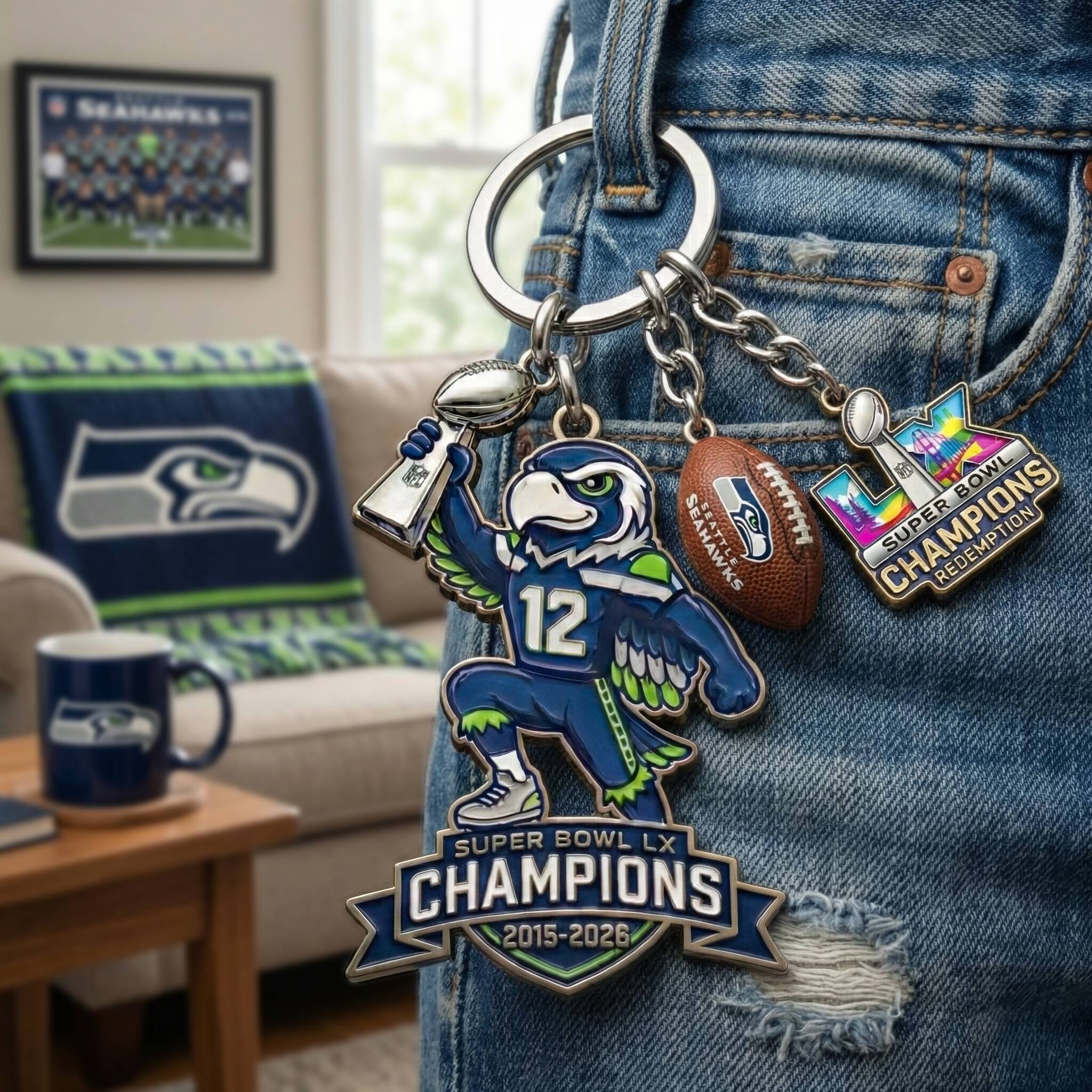 🏆 Seattle Seahawks Super Bowl LX Champions Keychain