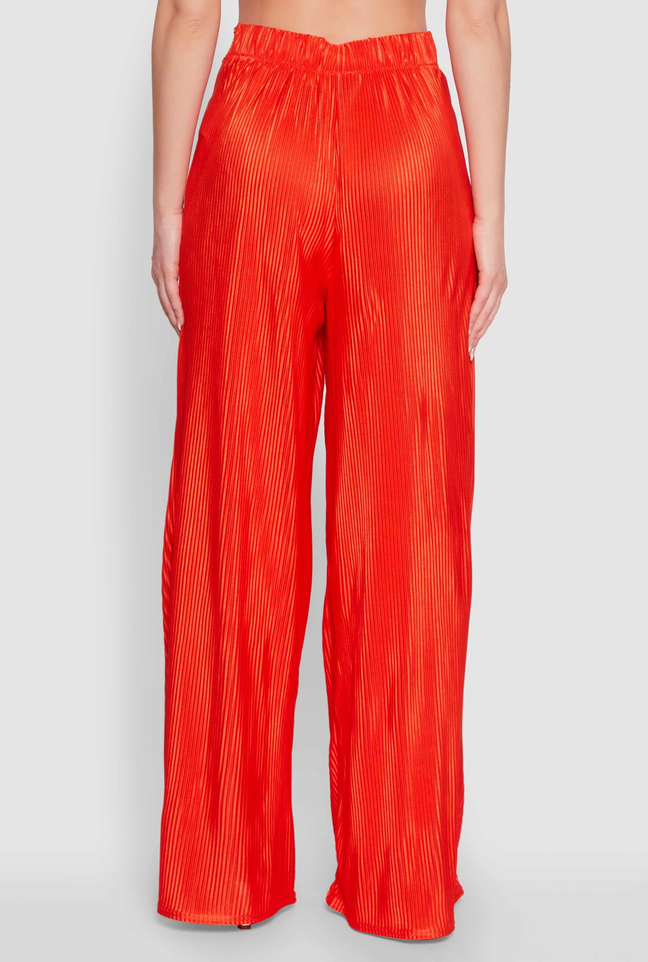 Stylish Plisse High Waisted Palazzo Pants with Twist Front Waist