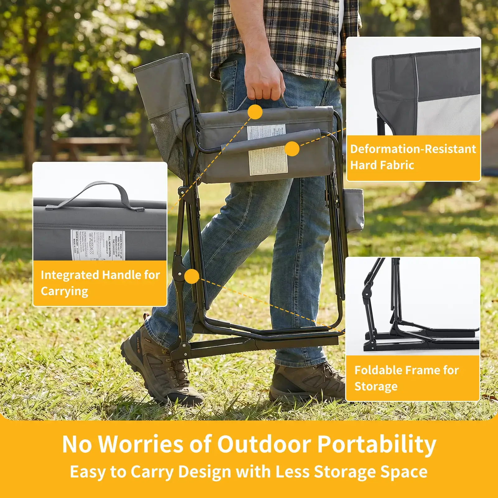 Rocker ,Folding Camping Chair, Padded High Back, Adjustable Lumbar Support, Extra Wide for Adults, 5000 LBS Steel Frame, Portable Outdoor