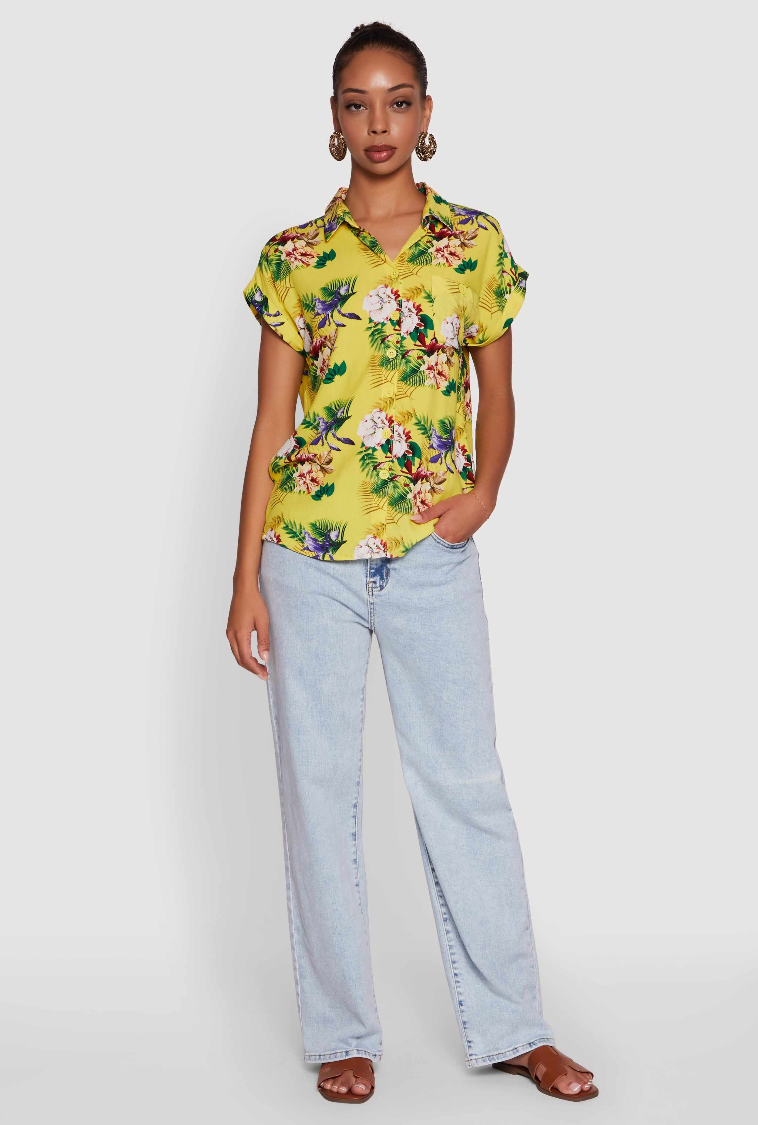 Printed Pattern Button Front Shirt
