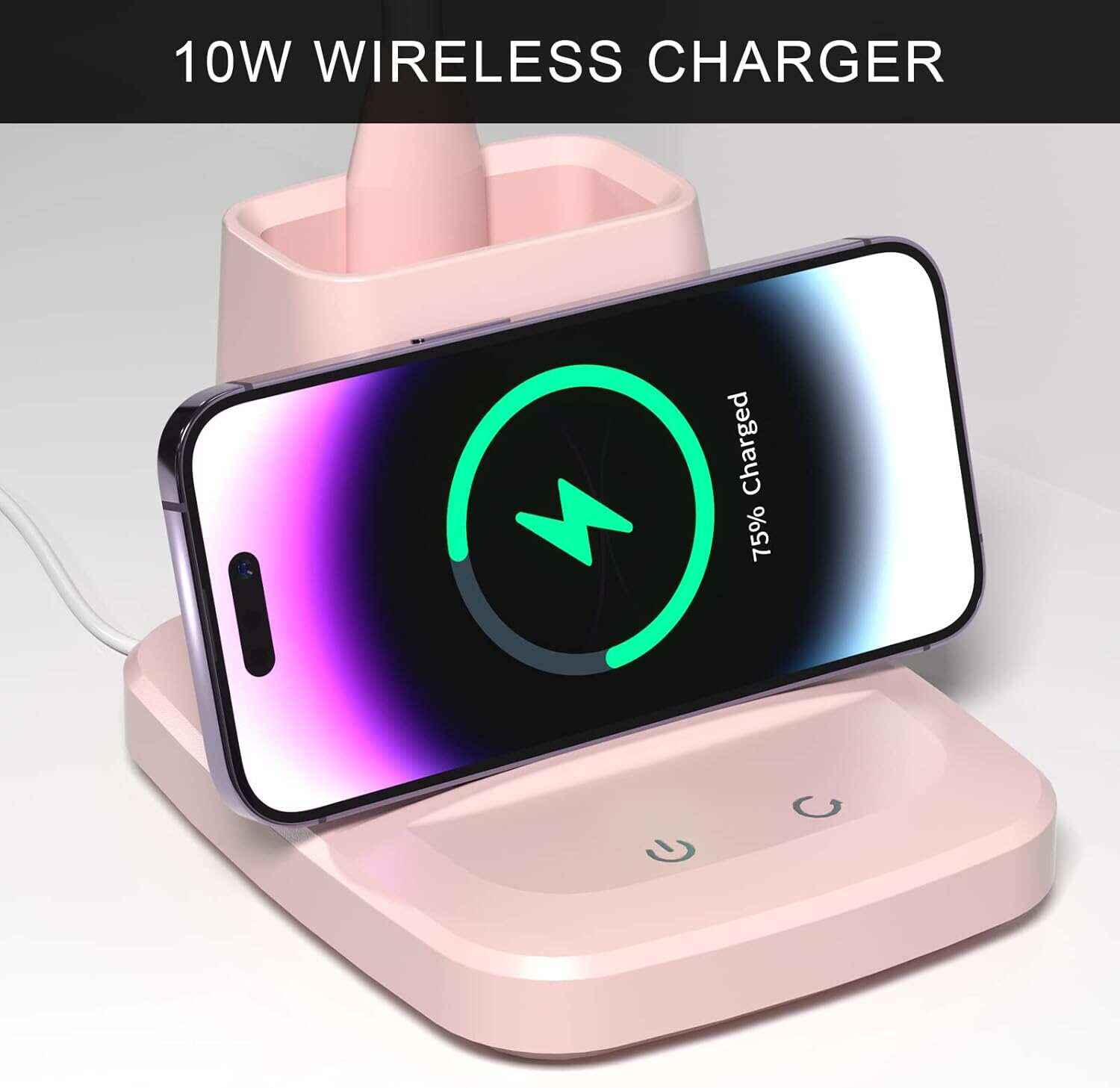 Desk Lamp with Wireless Charger, LED Desk Lamps for Home Office, 800 Lumens, Small Desk Lamp with Pen Holder, Flexible Arm, 3 Modes, Dimming, Touch Lamp for College Dorm Room