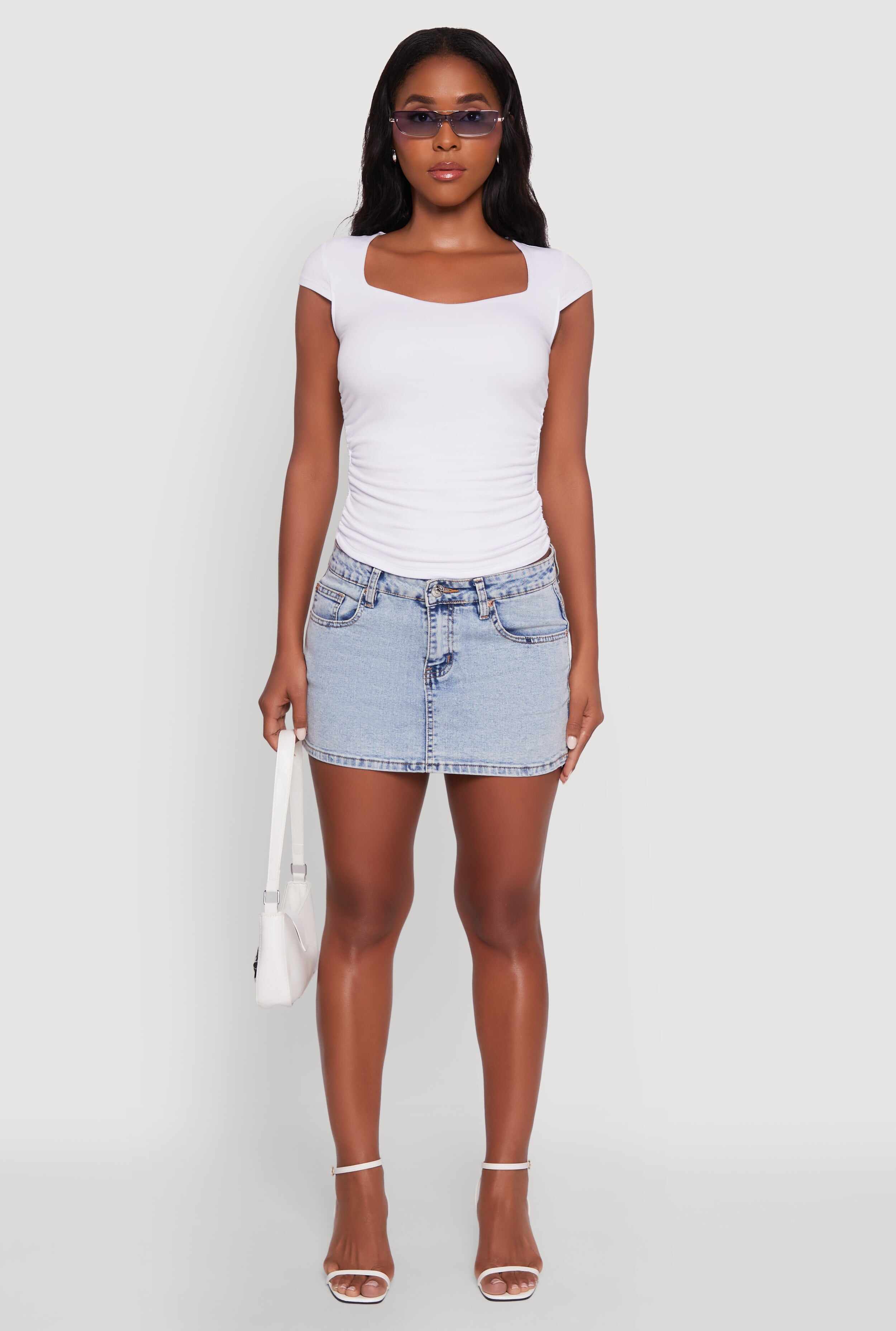 Ruched Side Cap Sleeve Crop Top