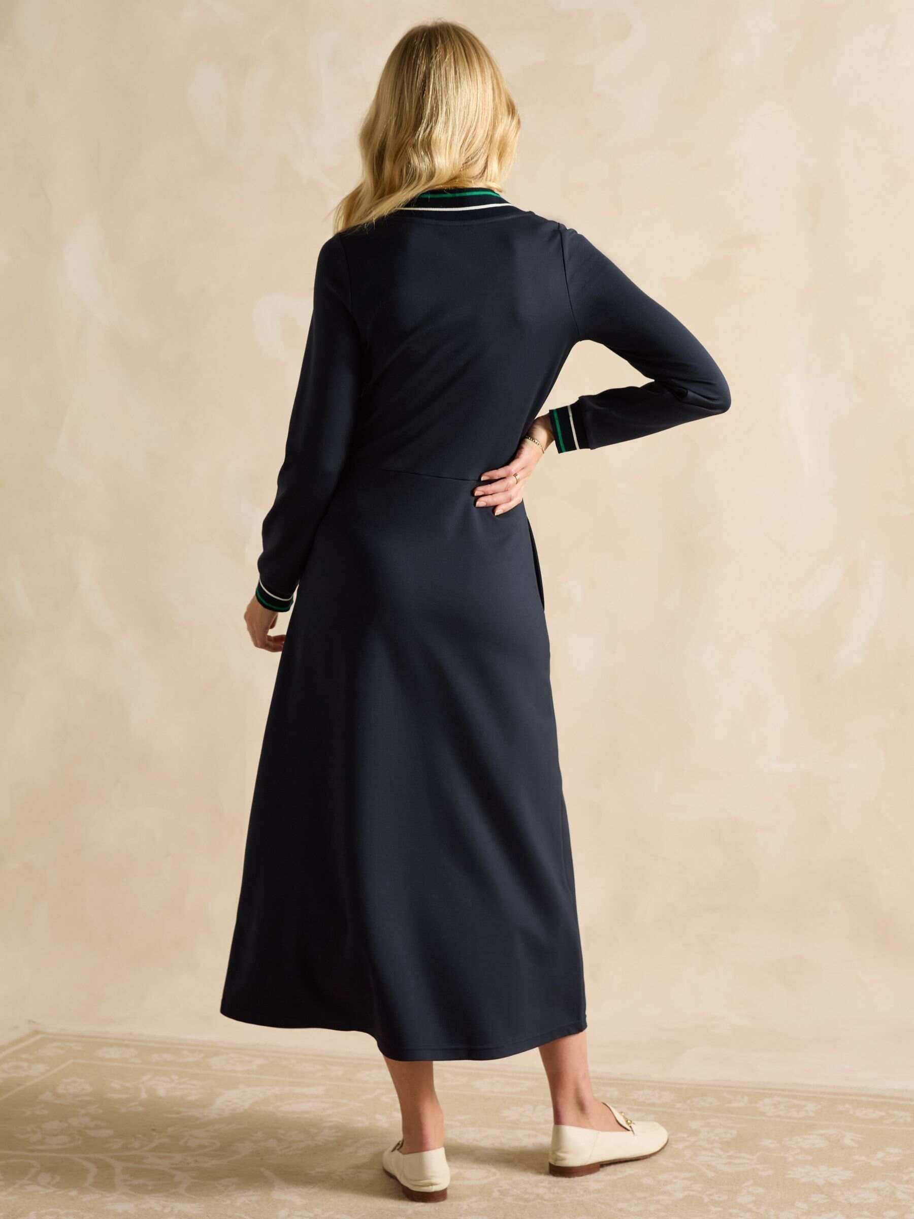 Juliet V-Neck Navy Long Sleeve Ponte Maxi Dress