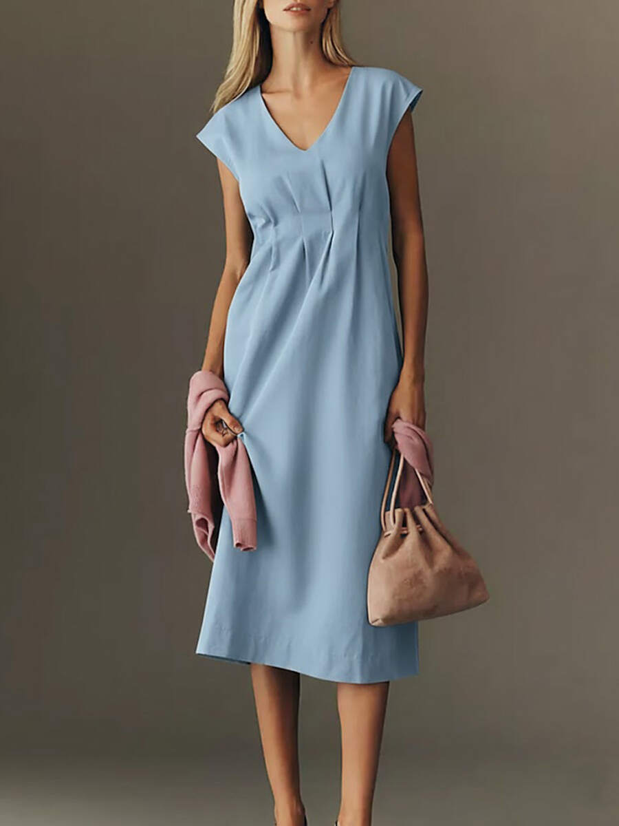 🔥Summer Arrivals🌟Women's Solid Color V-neck Sleeveless Casual Loose Cotton Linen Dress