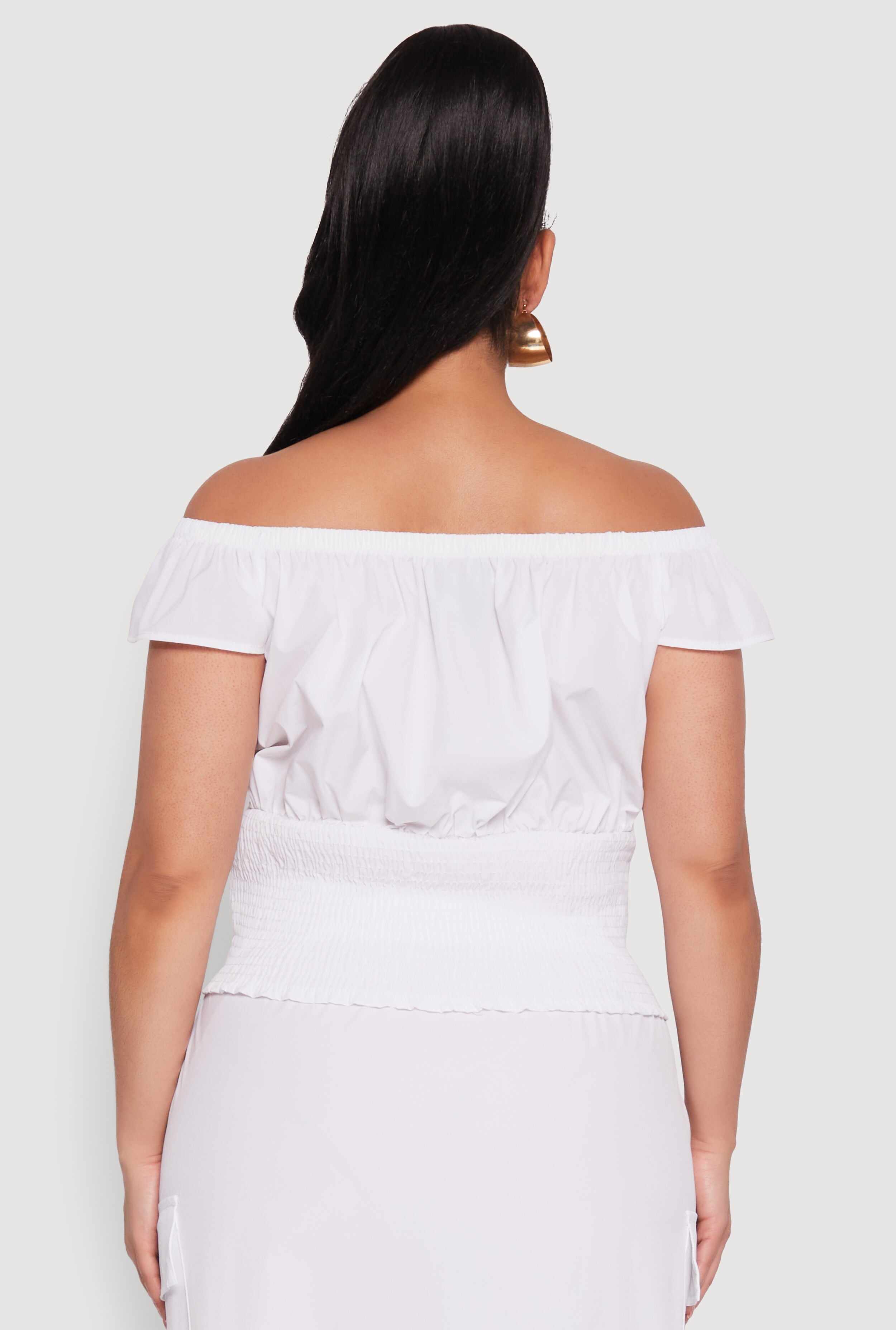 Plus Size Nylon Drawstring Off the Shoulder Top