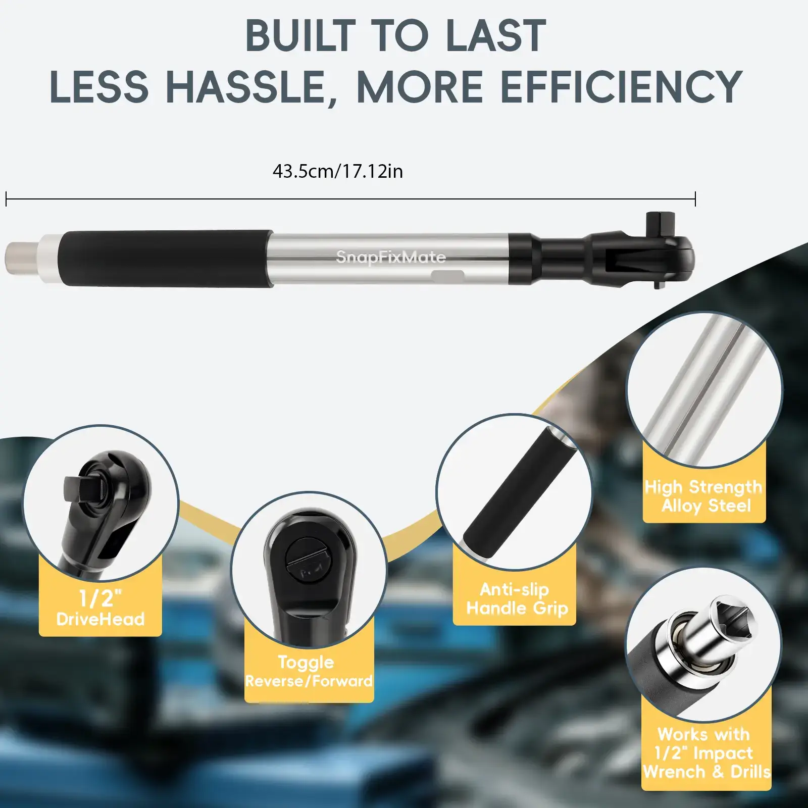 1/2in Wrench Extend Rod, Ni Cr Alloy Steel Multifunctional Universal Wrench Extender, Compact Size and Lightweight Design, for Fastening Tasks