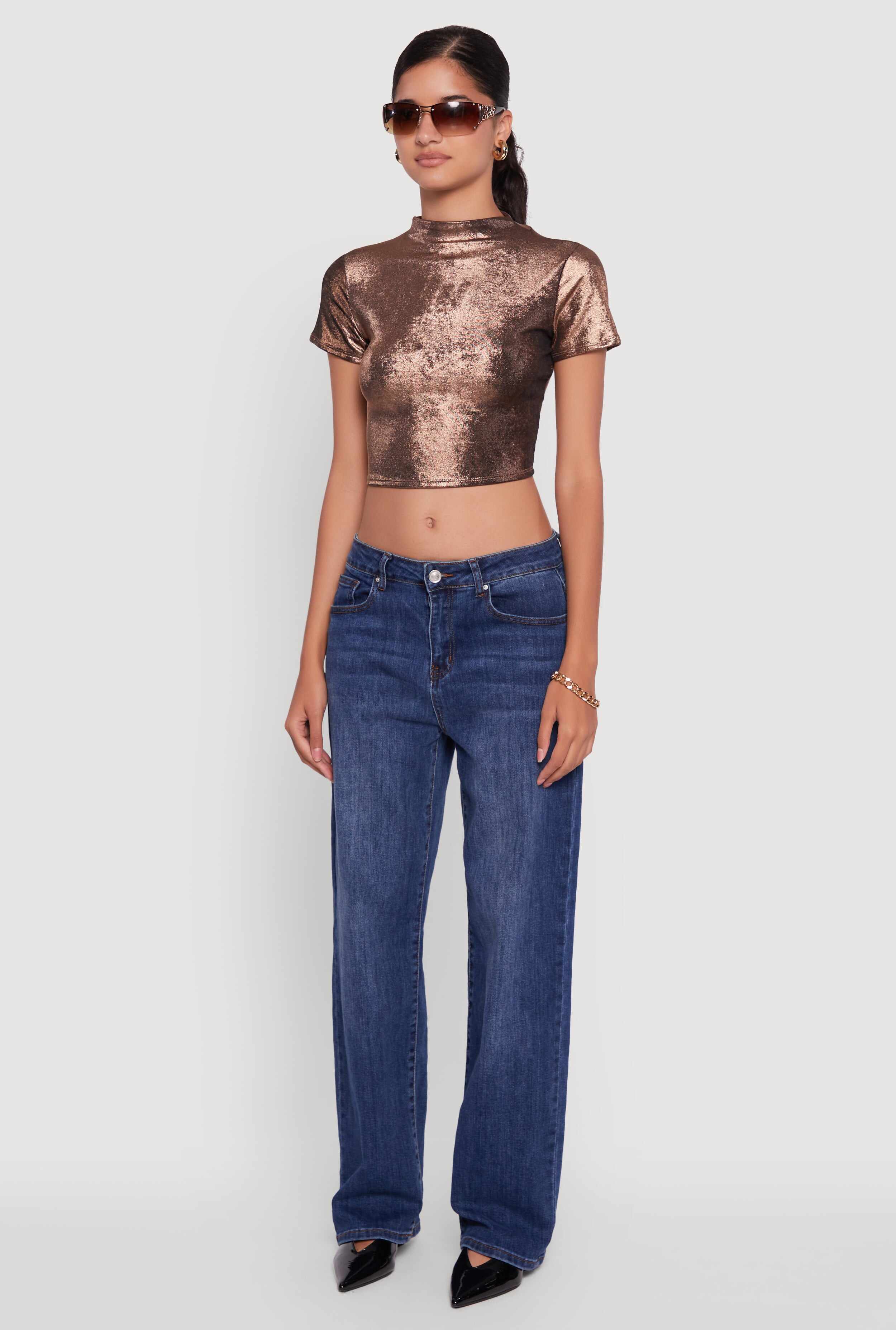 Metallic Short Sleeve Crop Top