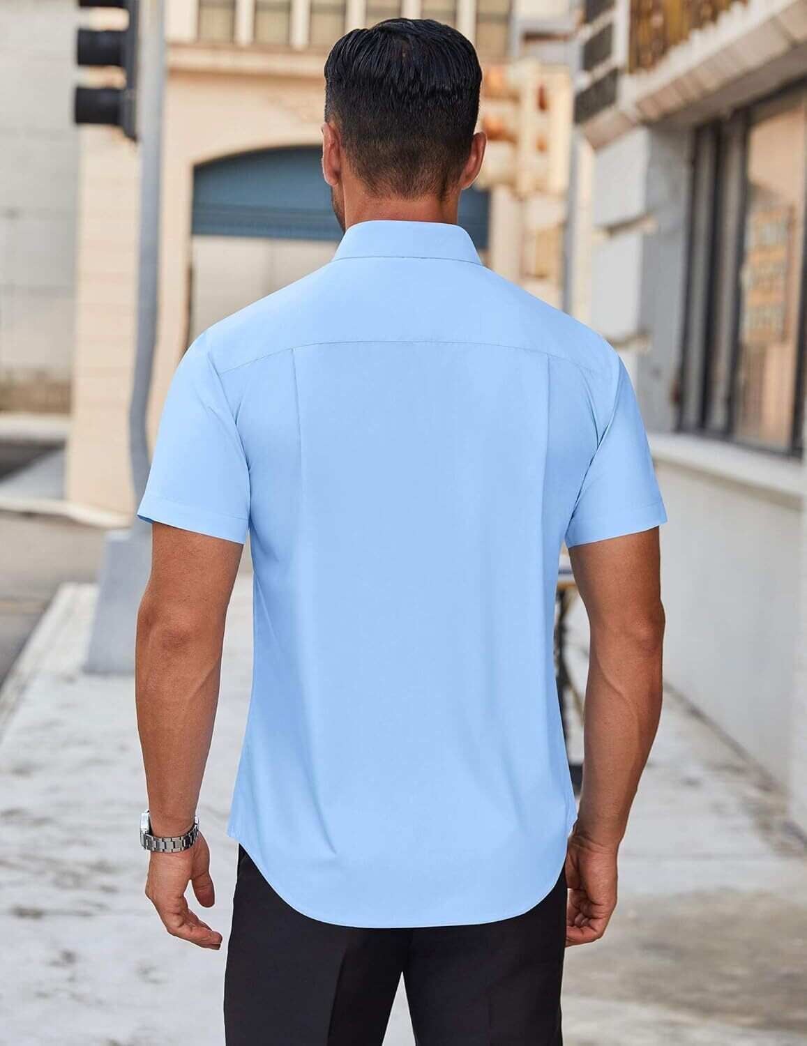 Mens Short Sleeve Dress Shirts Wrinkle Free Casual Button Down Shirts Summer Untucked Dress Shirt