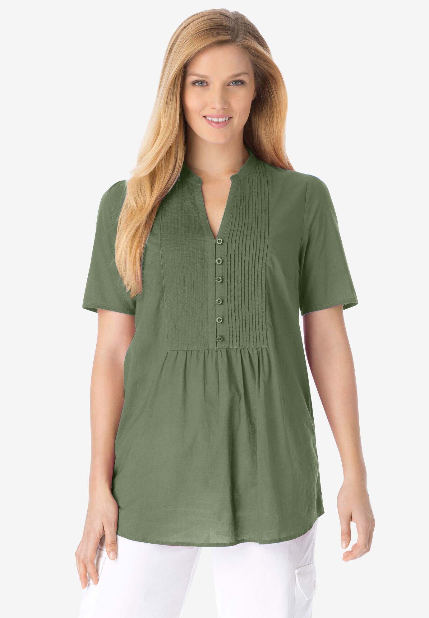 Pintucked Half-Button Tunic
