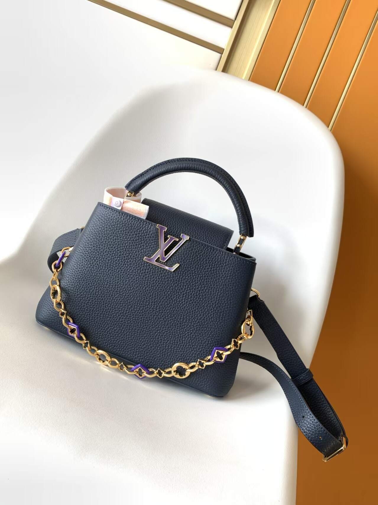 LV Capusines BB handbag shoulder bag with chain