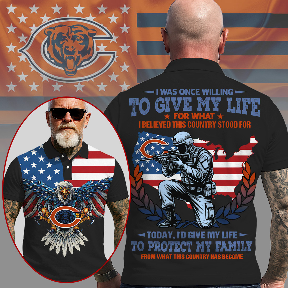 Chicago Bears | Premium NFL Patriotic Veteran Family Protection T-shirt MM