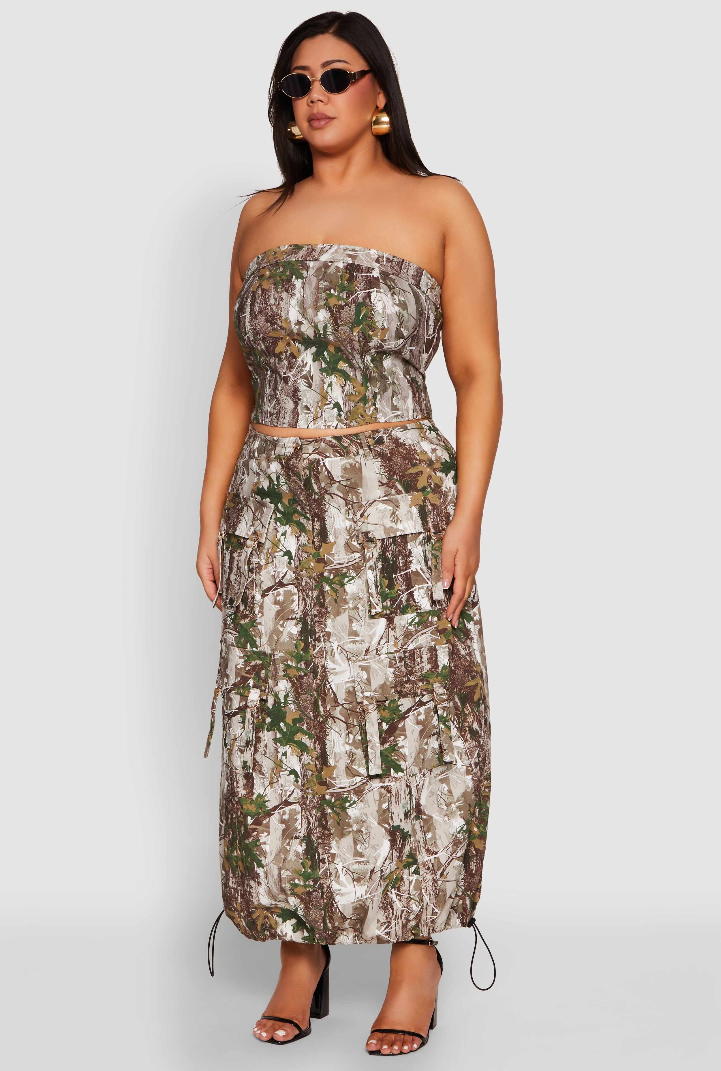 Plus Size Hunter Camo Cargo Maxi Skirt
