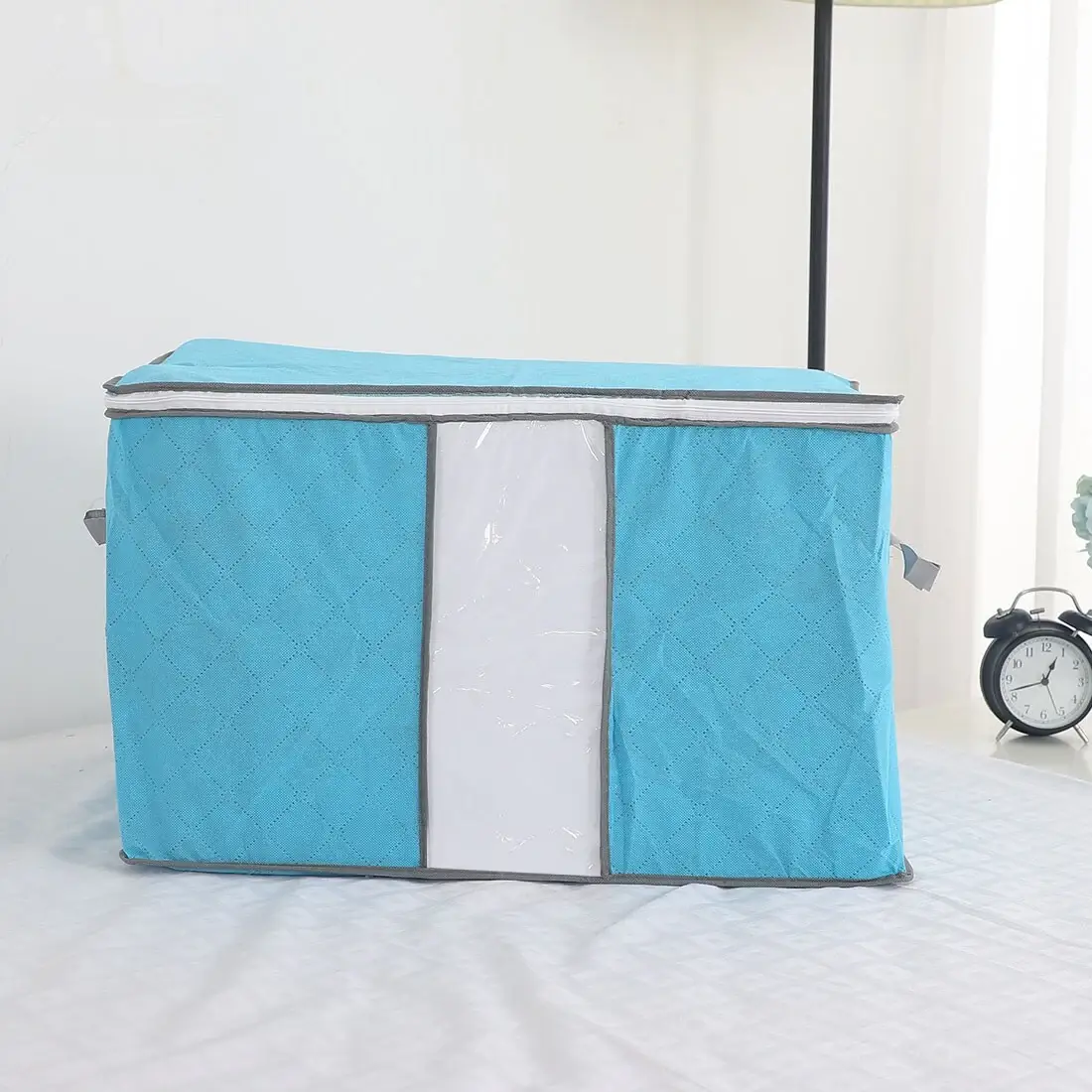 Home Foldable Zippered Dustproof Quilt Clothes Storage Bag Container Blue