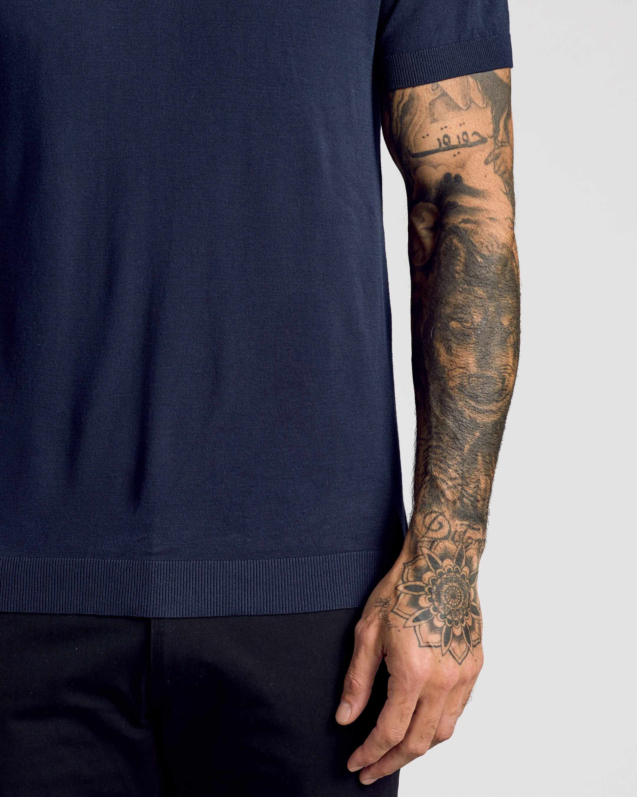 Navy Short Sleeve Sweater Polo