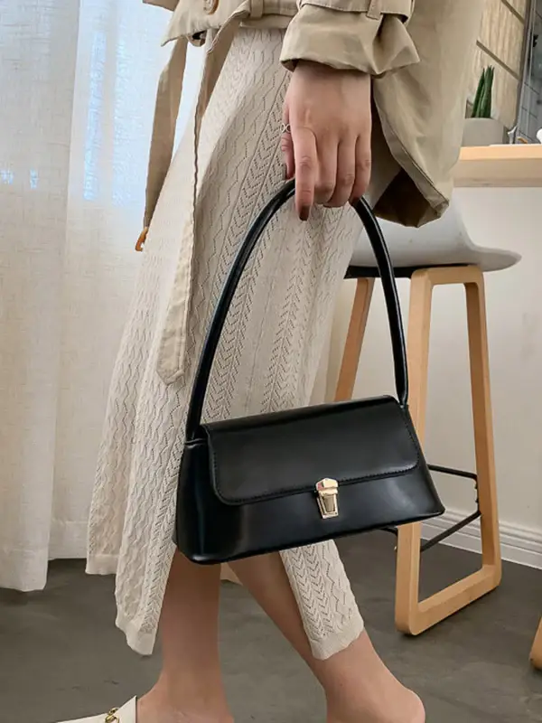 Minimalist Lock-Detail Leather Shoulder Bag