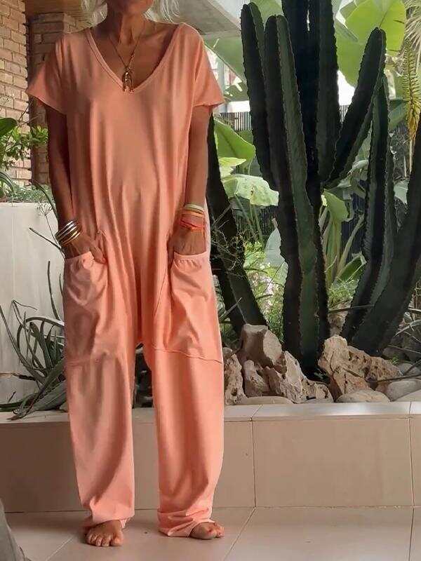 🔥Summer Arrivals🌟Casual V-neck Solid Color Jumpsuit