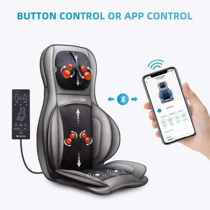 COMFIER Shiatsu Neck Back Massager with Heat and Compression, App Control 2D or 3D Deep Tissue Kneading Massage Chair Pad, Chair Massager for Full Body Pain Relief, Ideal Gifts,Grey