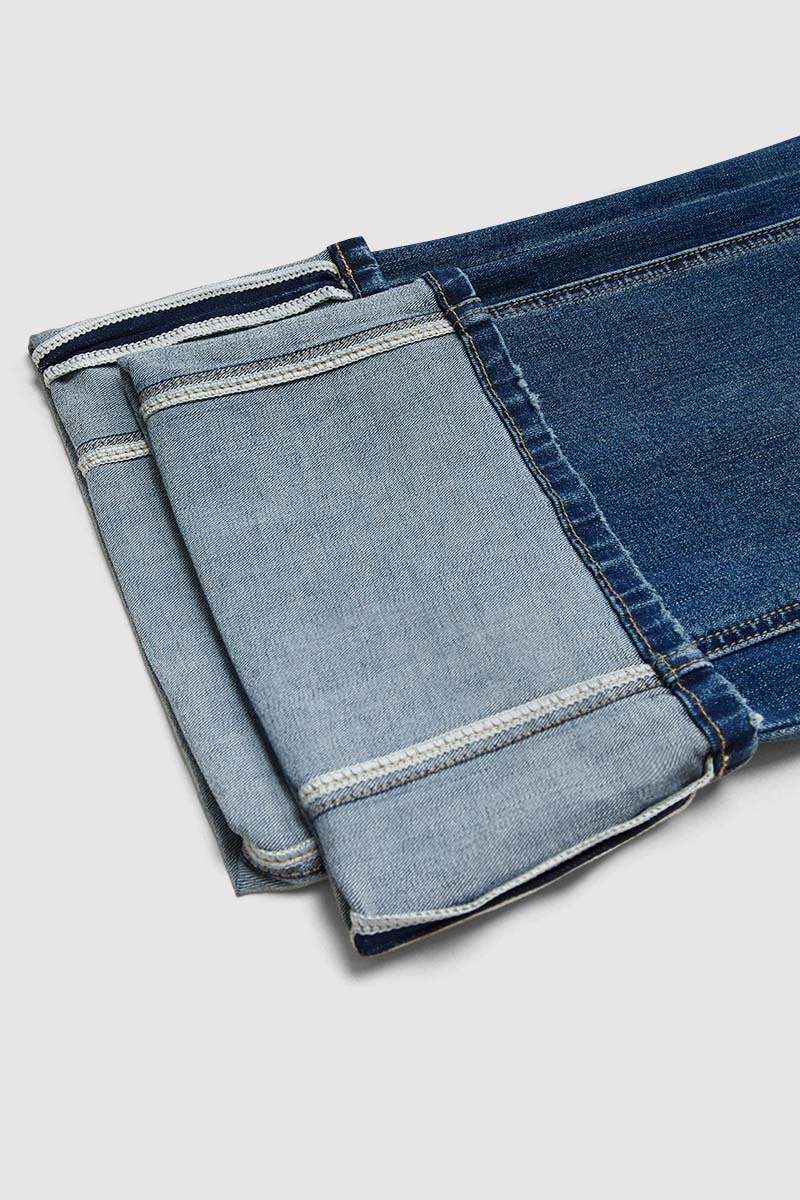 Roll Hem Wash Mid Waist Straight Leg Jeans
