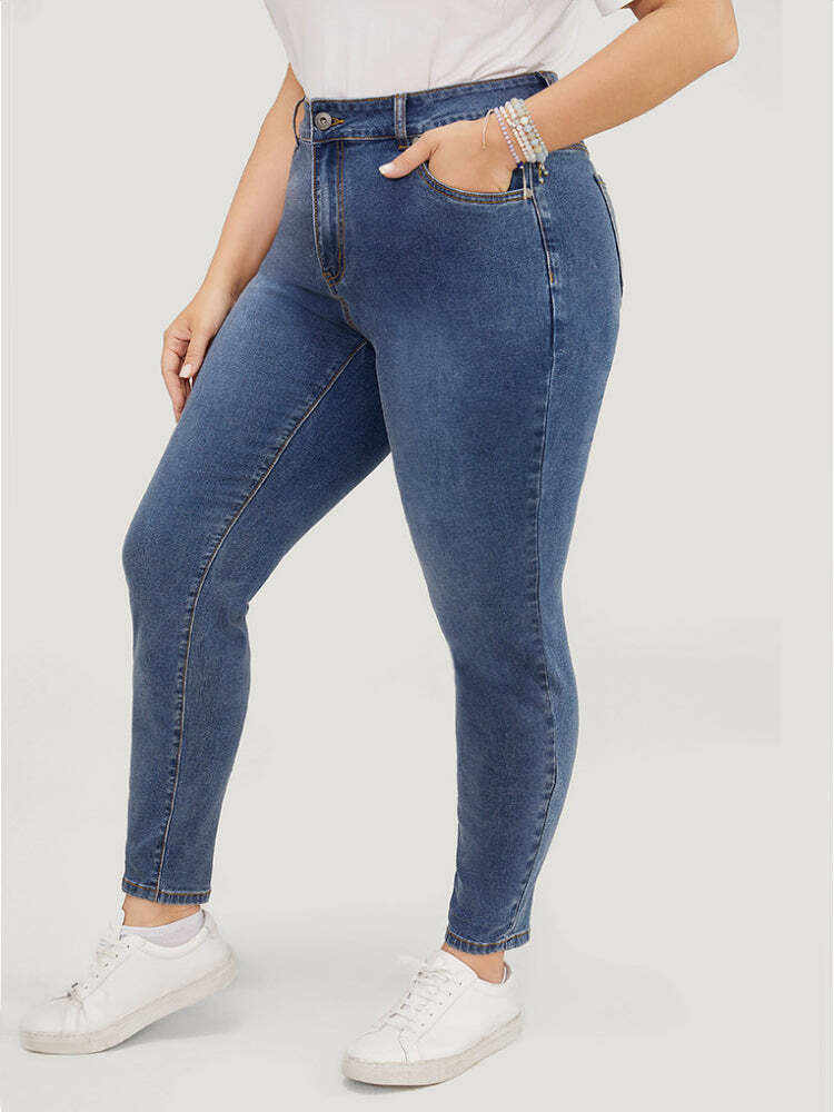 Skinny Very Stretchy High Rise  Medium Wash Ankle Jeans