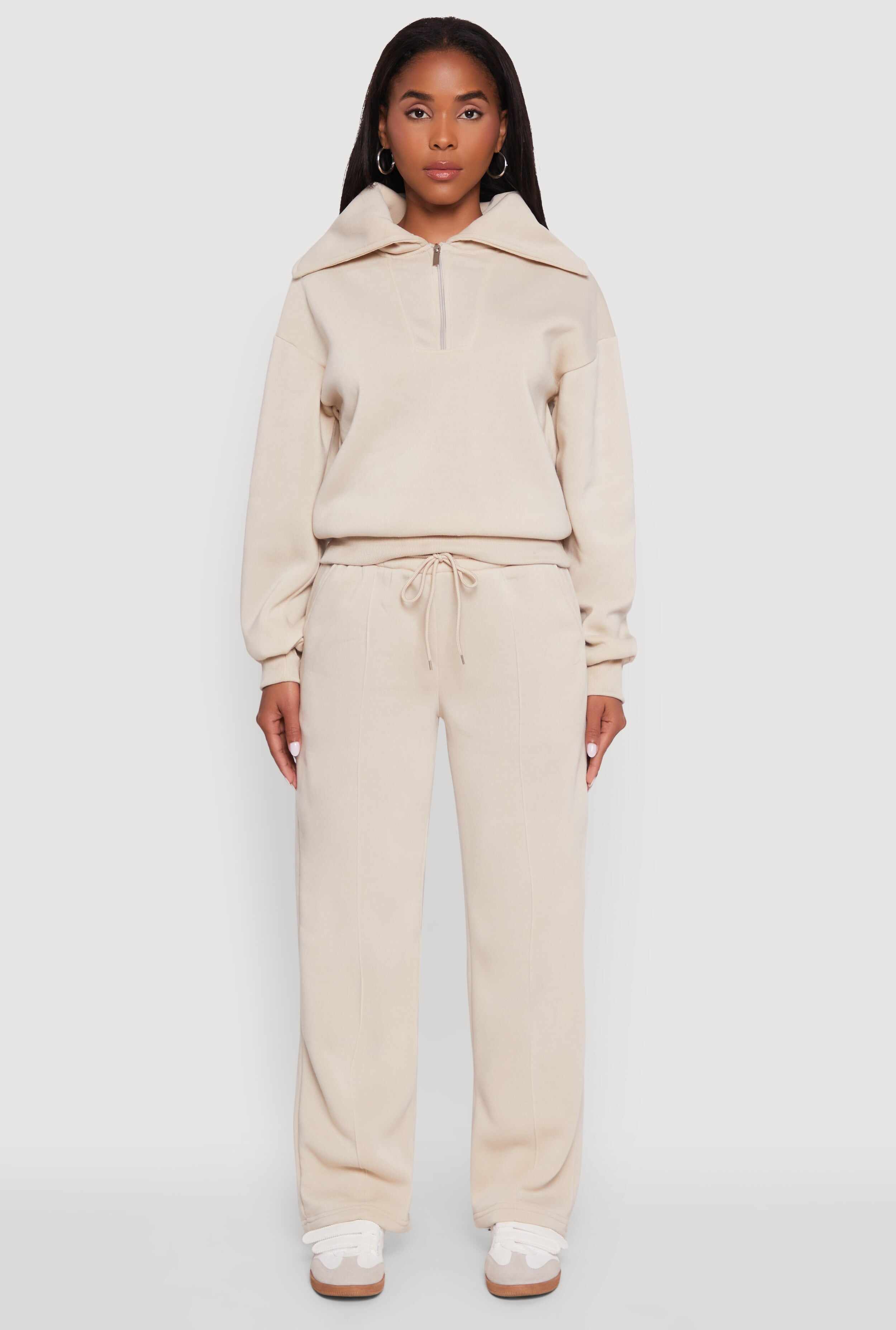 Fleece Collared Quarter Zip Pullover Sweatshirt