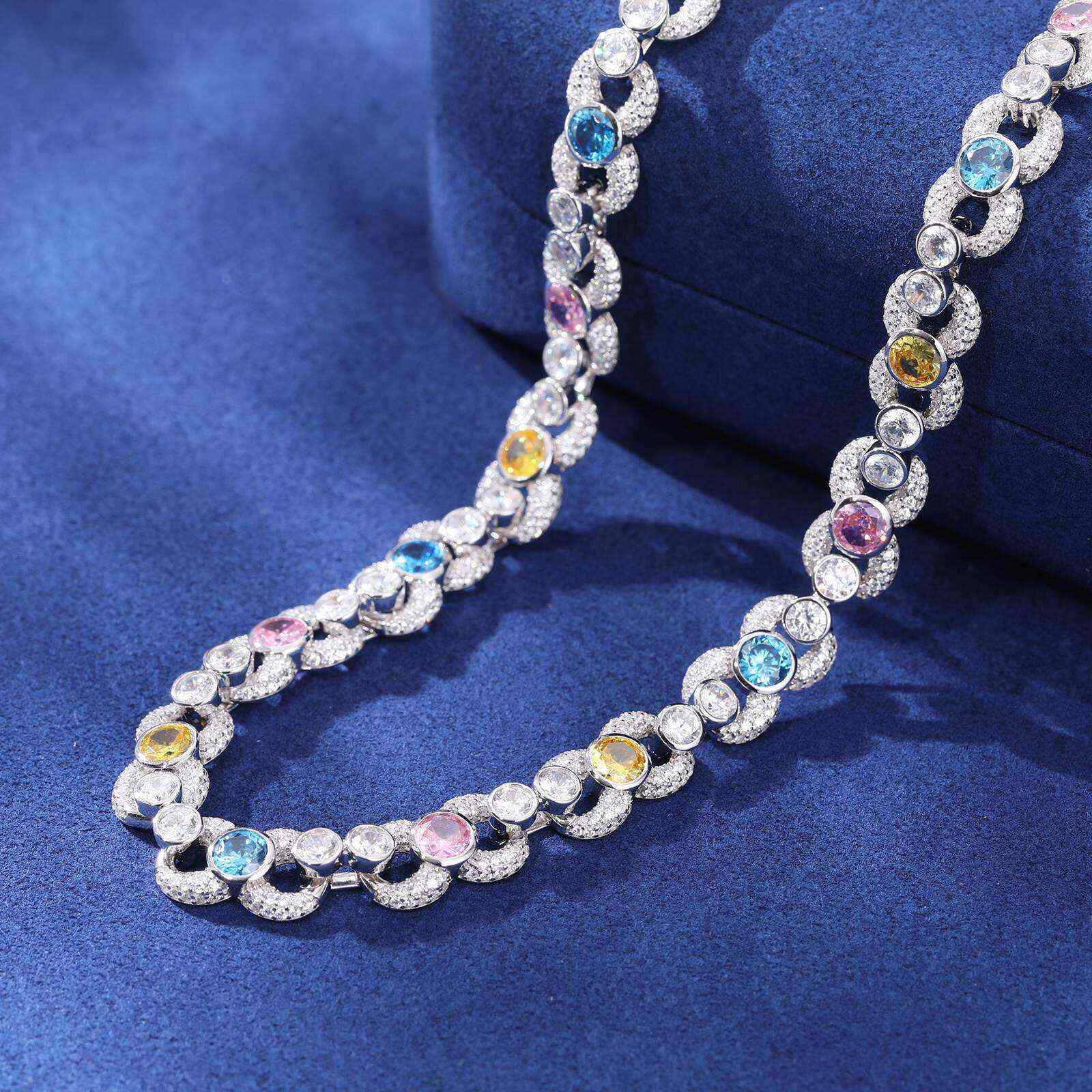 TestTest 10mm S925 Moissanite Infinity Link Chain With Colorful CZ Mainstones