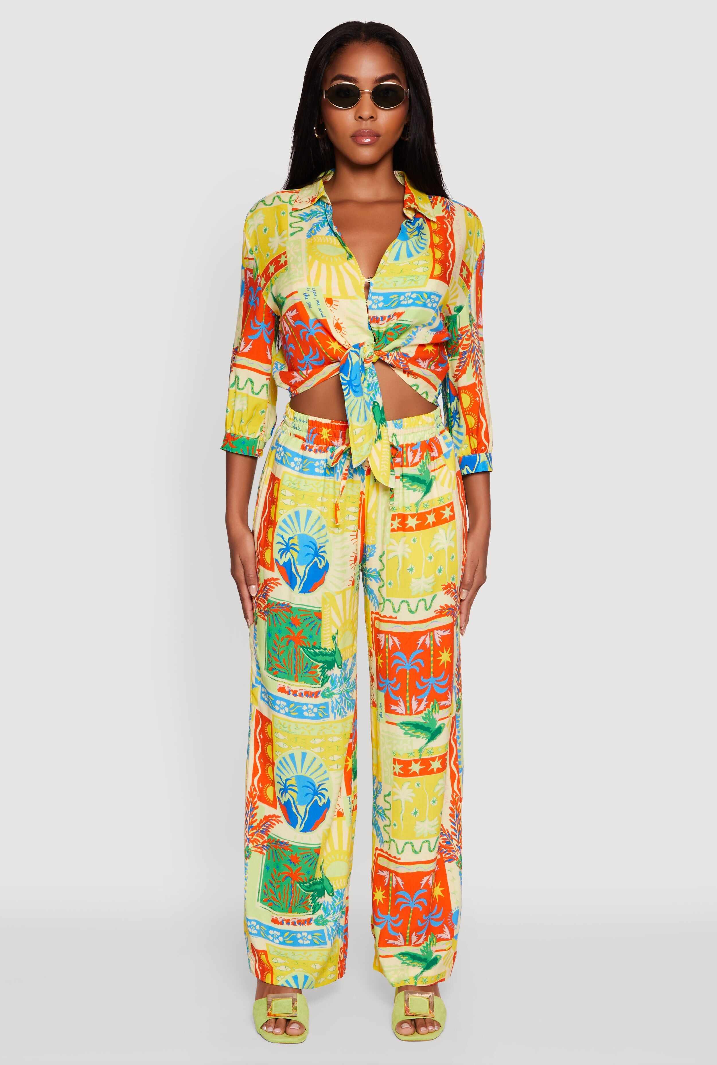 Printed Patterned High Waist Palazzo Pants