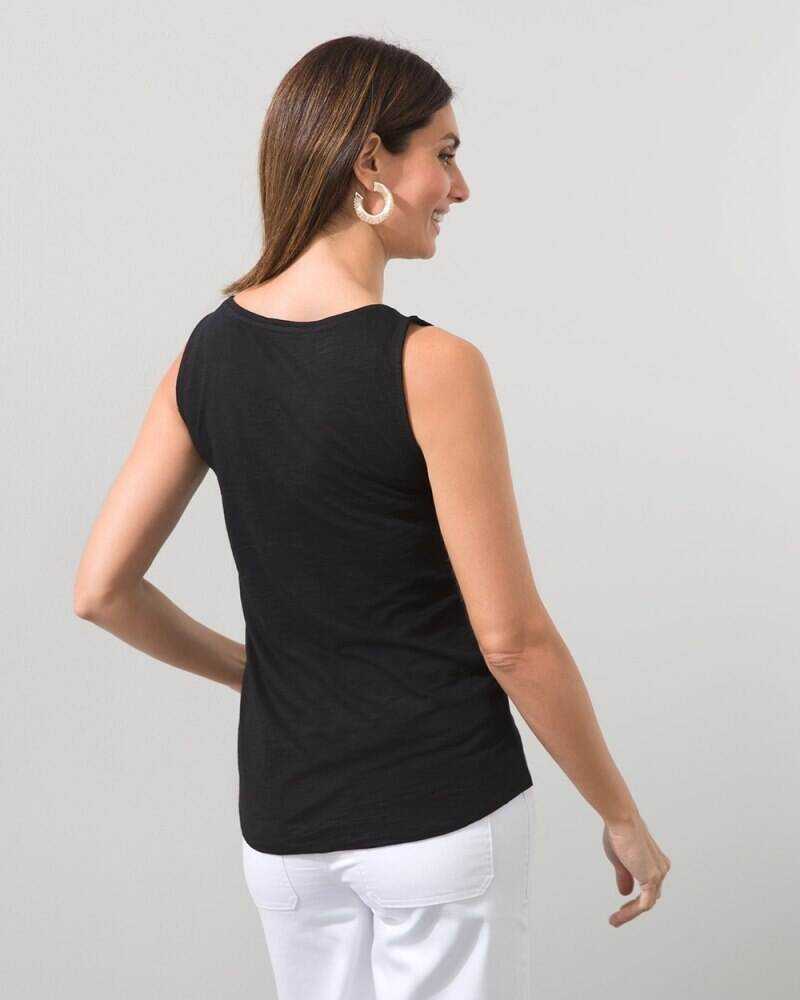 Cotton Slub Scoop Neck Tank Black