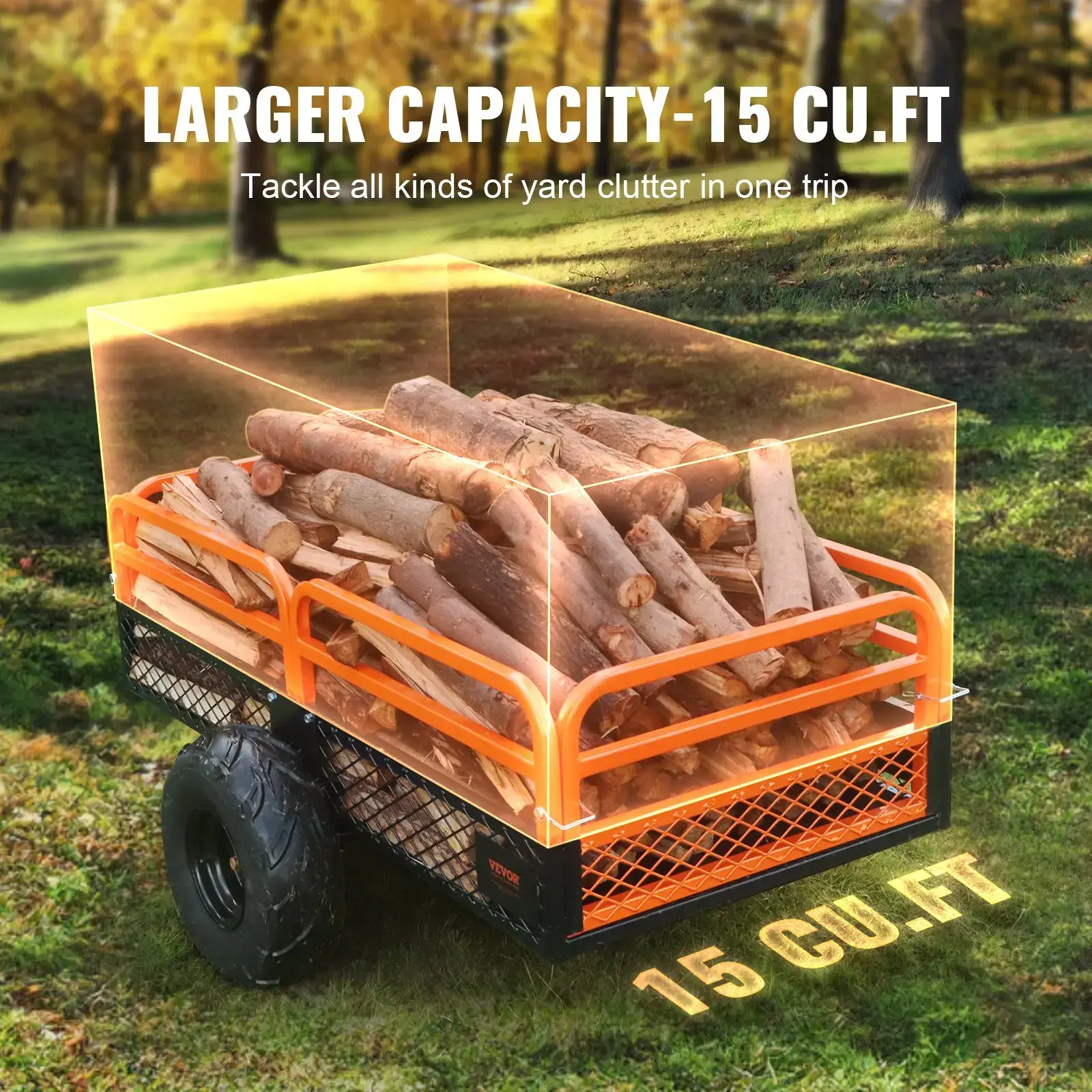 Heavy Duty Steel ATV Dump Trailer 1500-Pound Load Capacity 15 Cubic FeetTow Behind Dump Cart Garden Trailerwith Removable Sides and 2 Tiresfor MowersTractorsATVUTV
