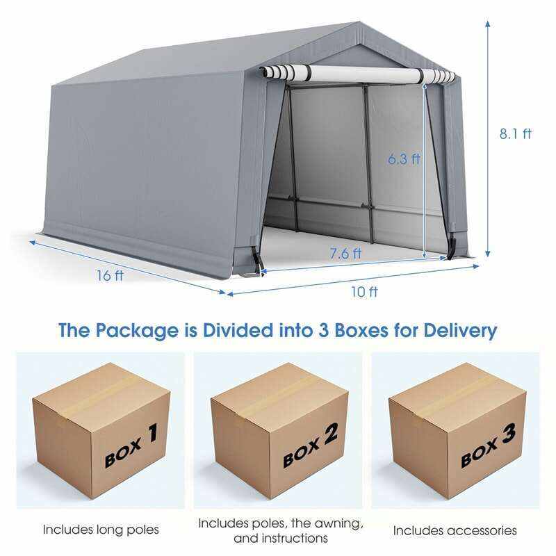10' x 16' Heavy-Duty Outdoor Carport Car Canopy Shelter Portable Metal Garage with 2 Removable Doors