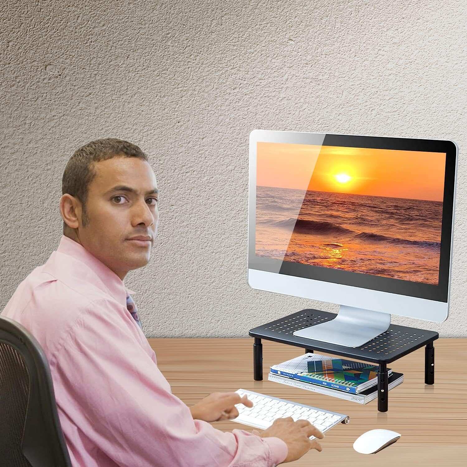 Computer Monitor Stand Riser,Monitor Riser for Laptop, Printer, Notebook and All Flat Screen TV Display with Vented Platform,3 Height Adjustable Laptop Riser,1 Pack,Black(MST003)