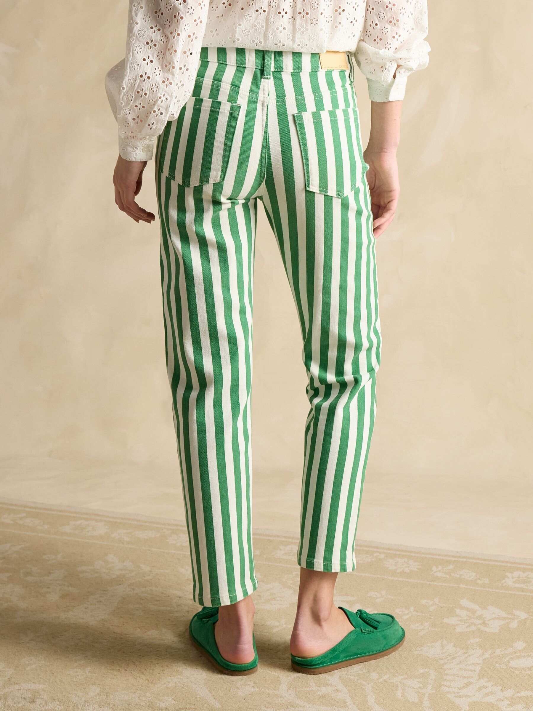 Green Stripe Straight Fit Mid Rise Jeans