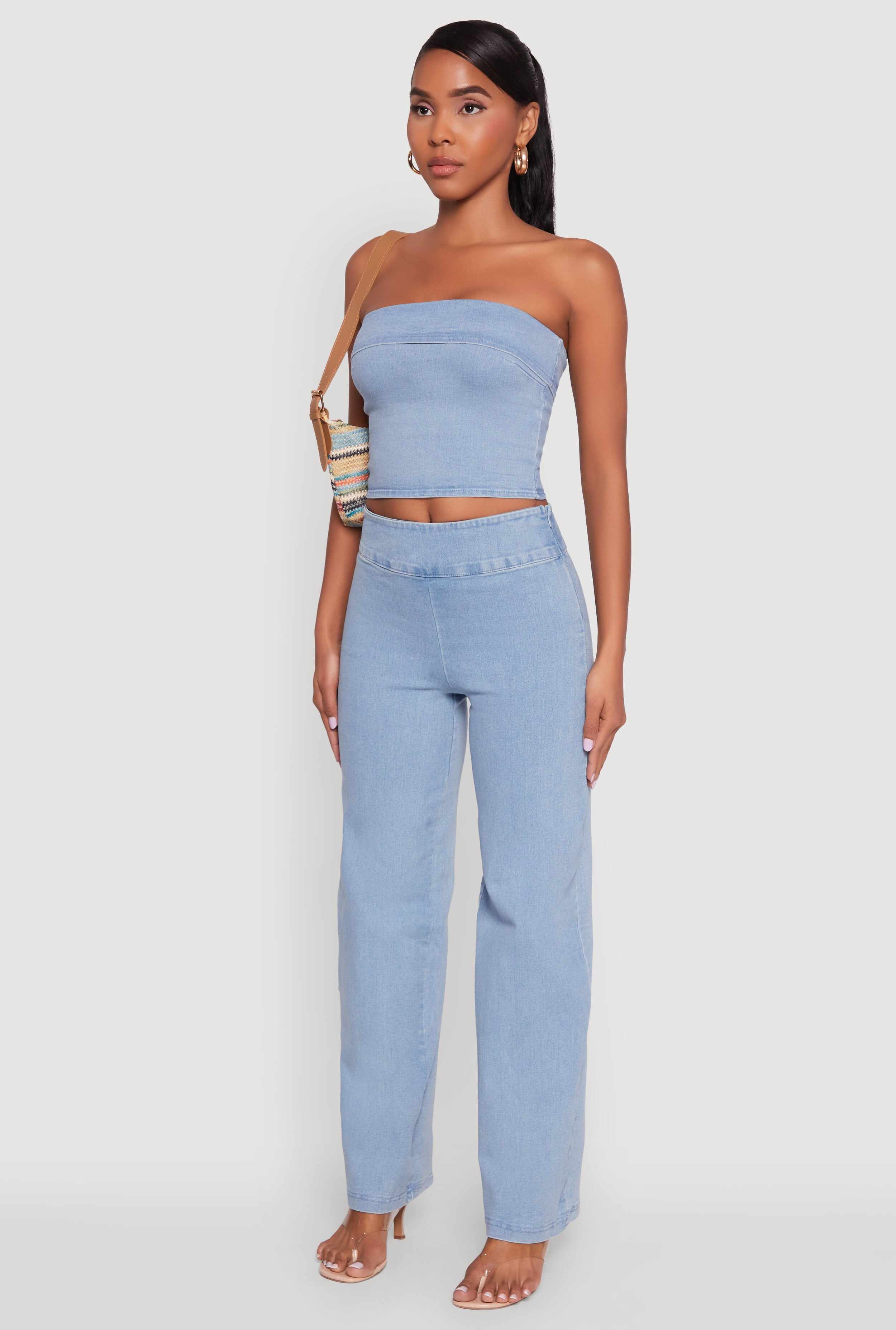 Haute Monde Denim Cropped Tube Top