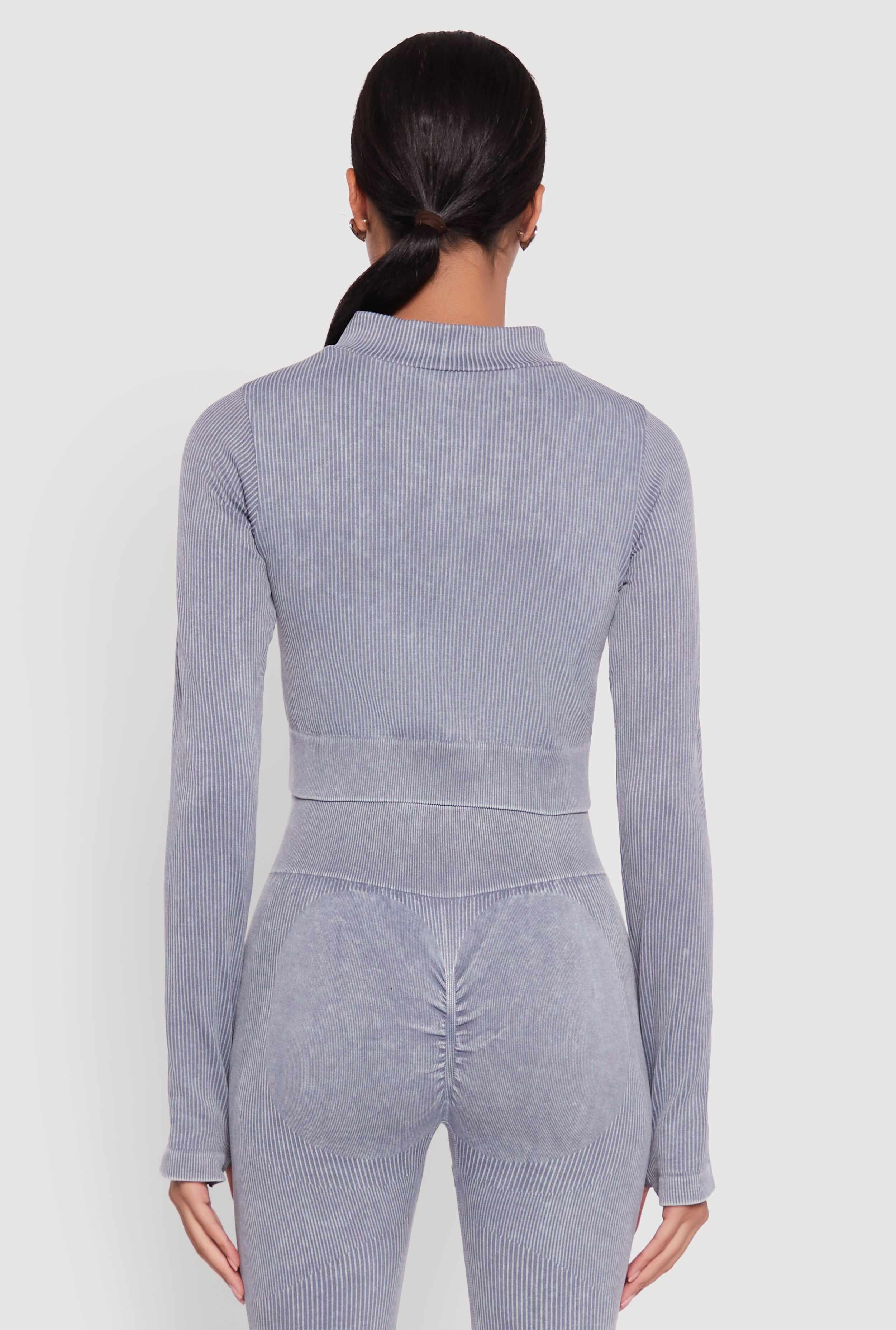 Seamless Ribbed Zip Front Cropped Track Jacket