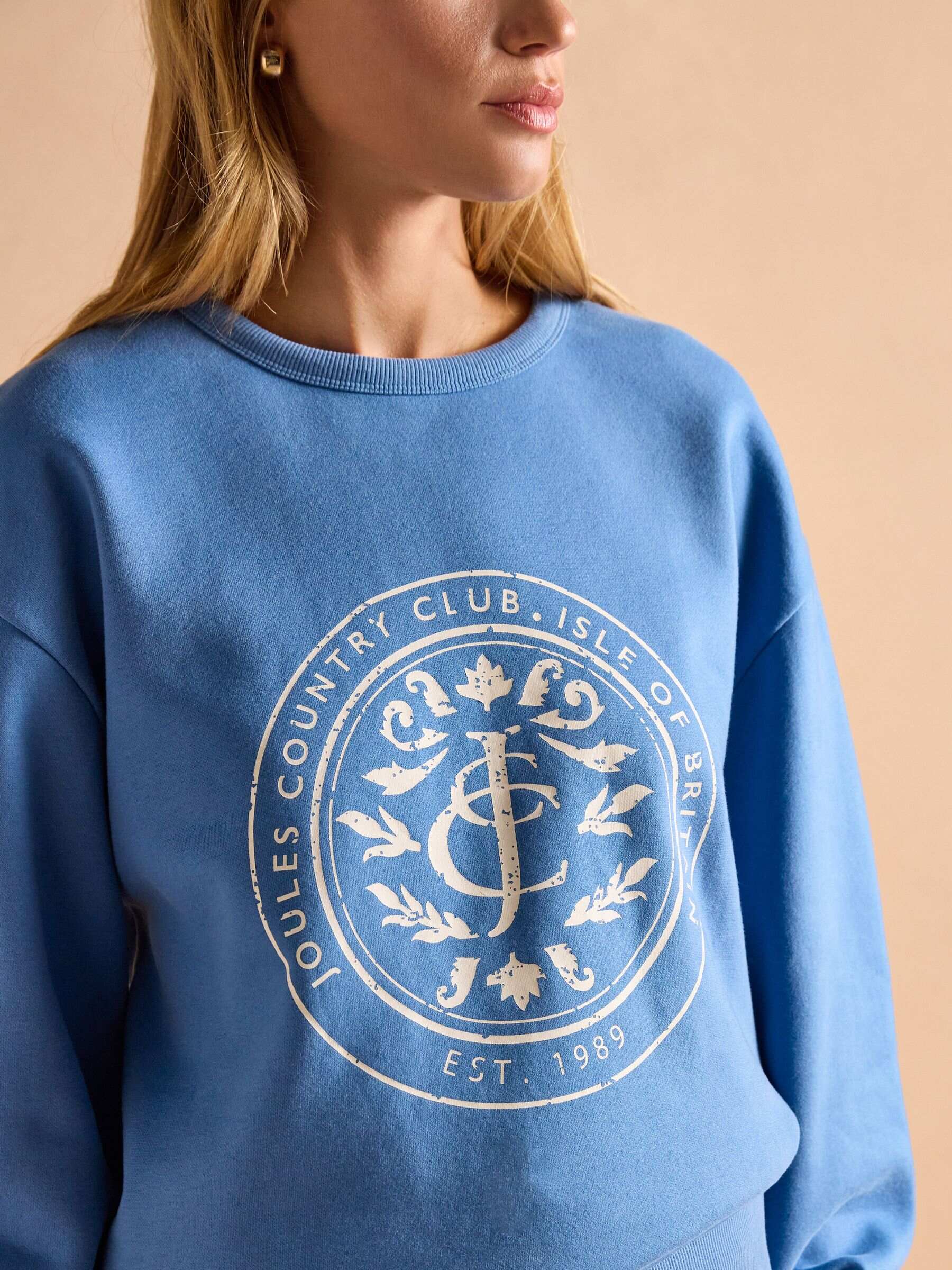 Graphic Blue Cotton Rich Crew Neck Sweatshirt
