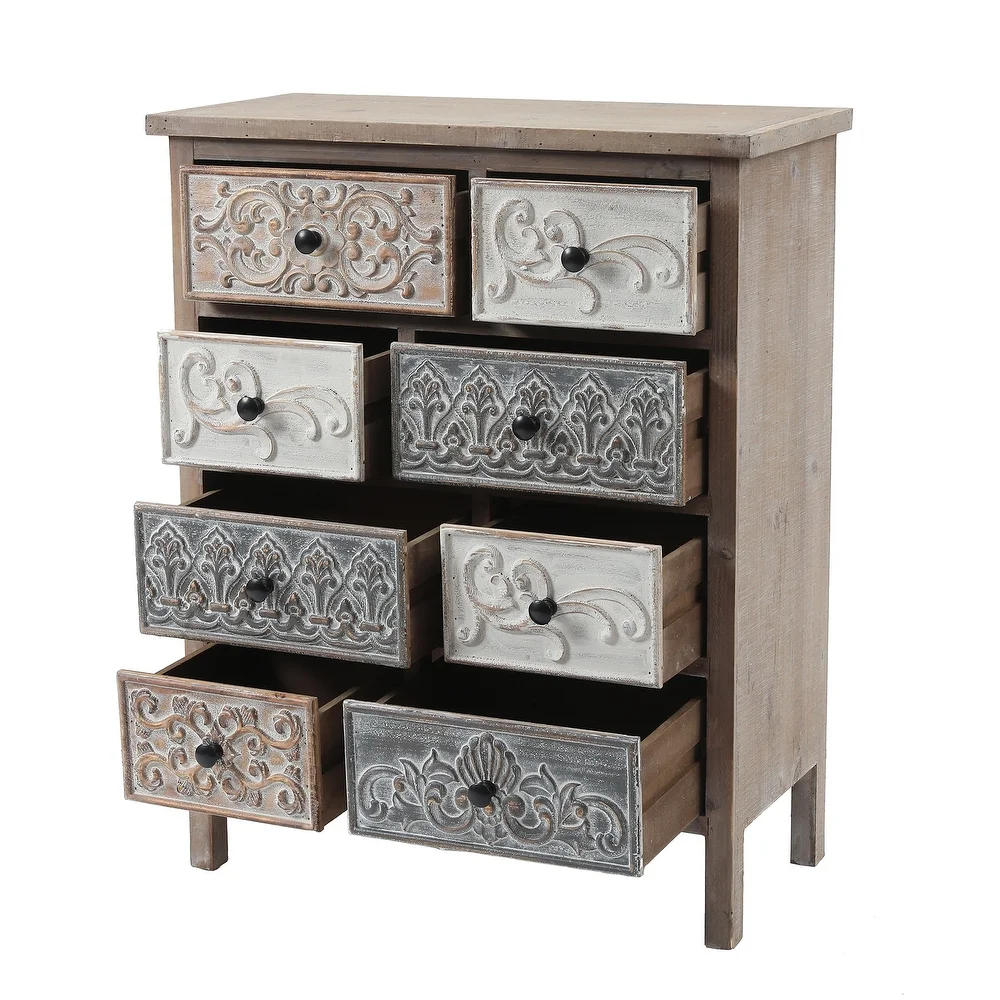 The Curated Nomad Brewa Varied Rustic Carved Wood 8-Drawer Chest - 32.09
