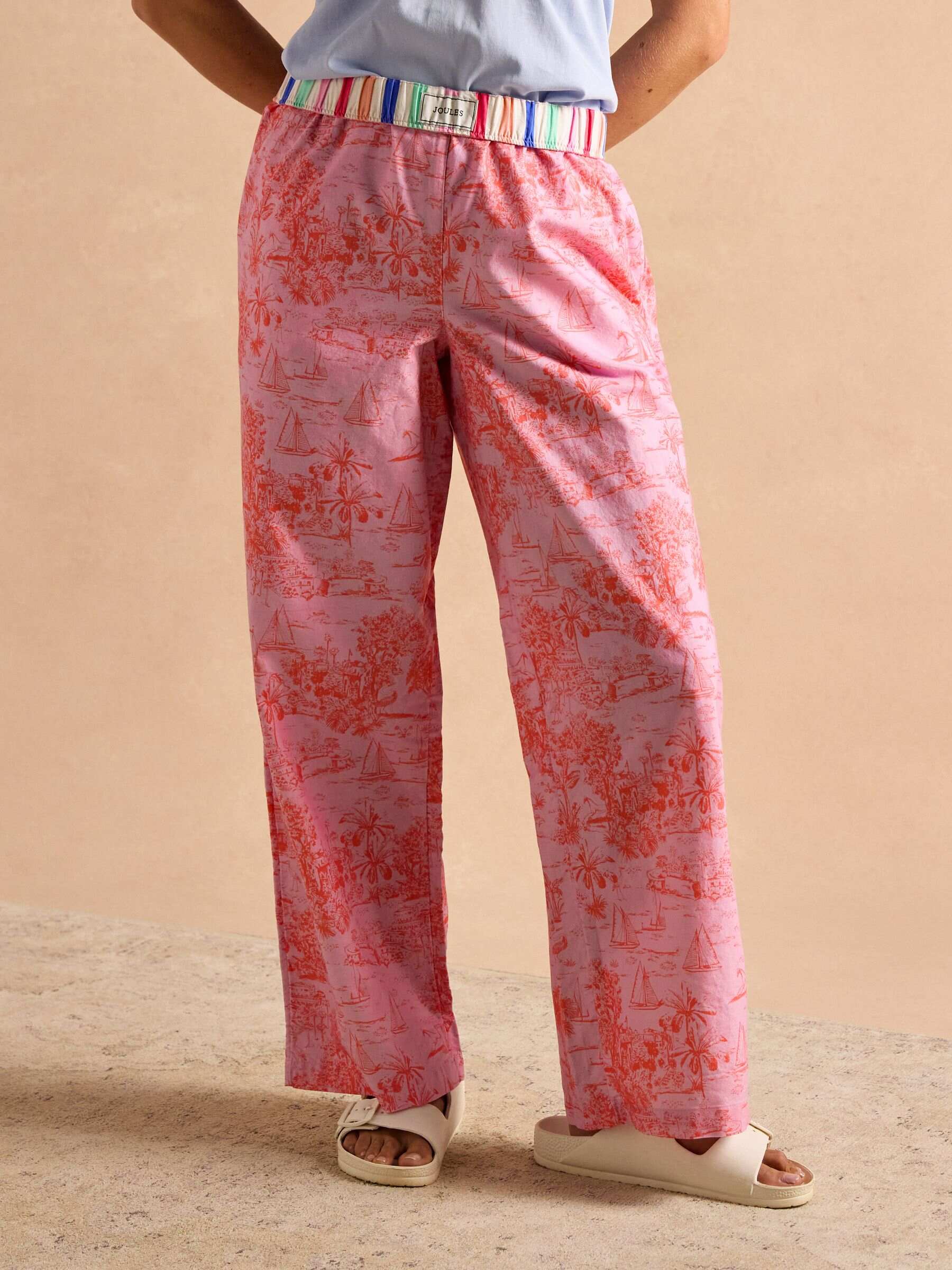 Hallie Pink Toile de Jouy Pull-On Cotton Trousers