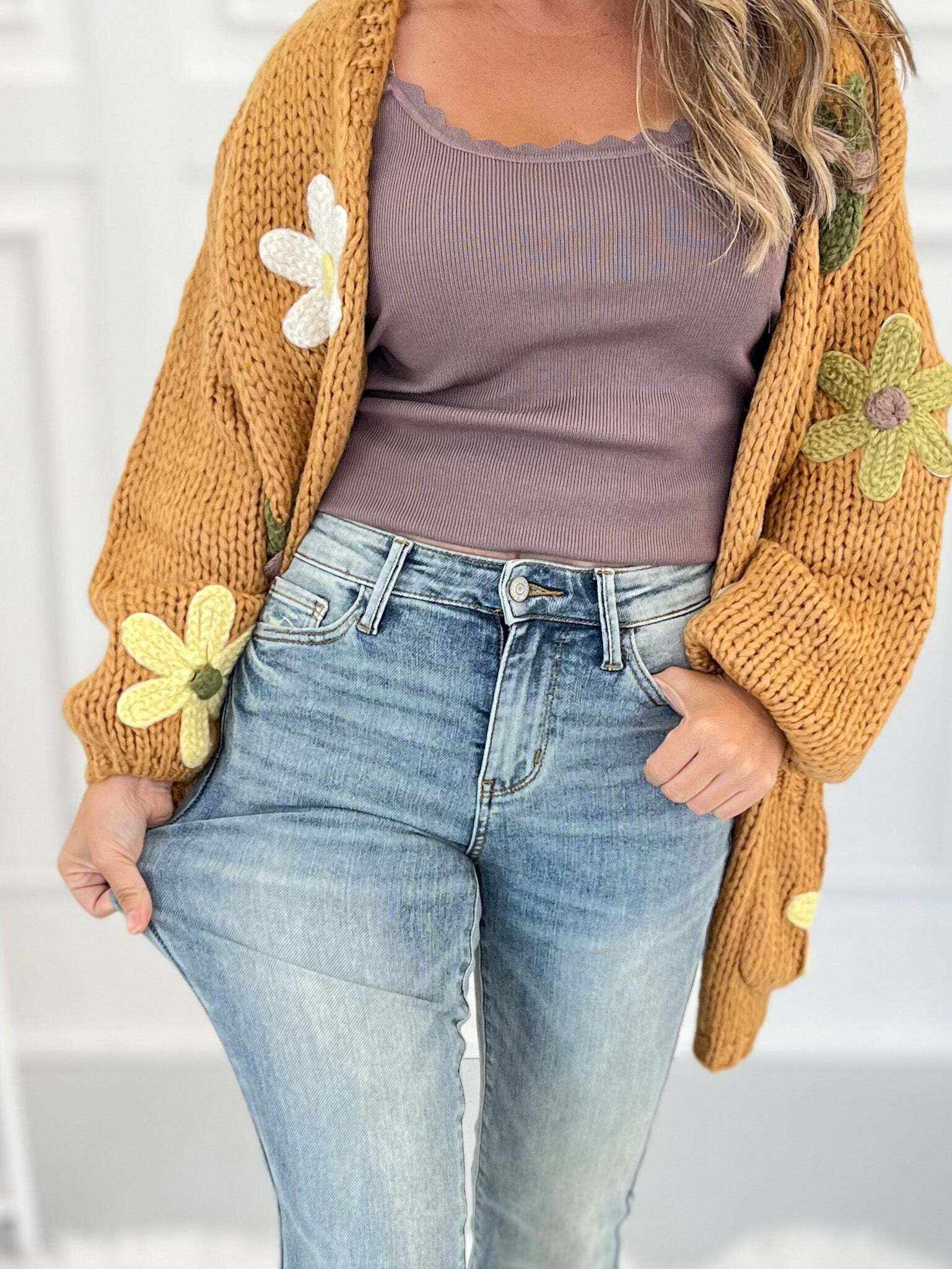 Just The Right Shade - Christmas Tinted Pin Tack Detail Flare Jeans- Final Sale