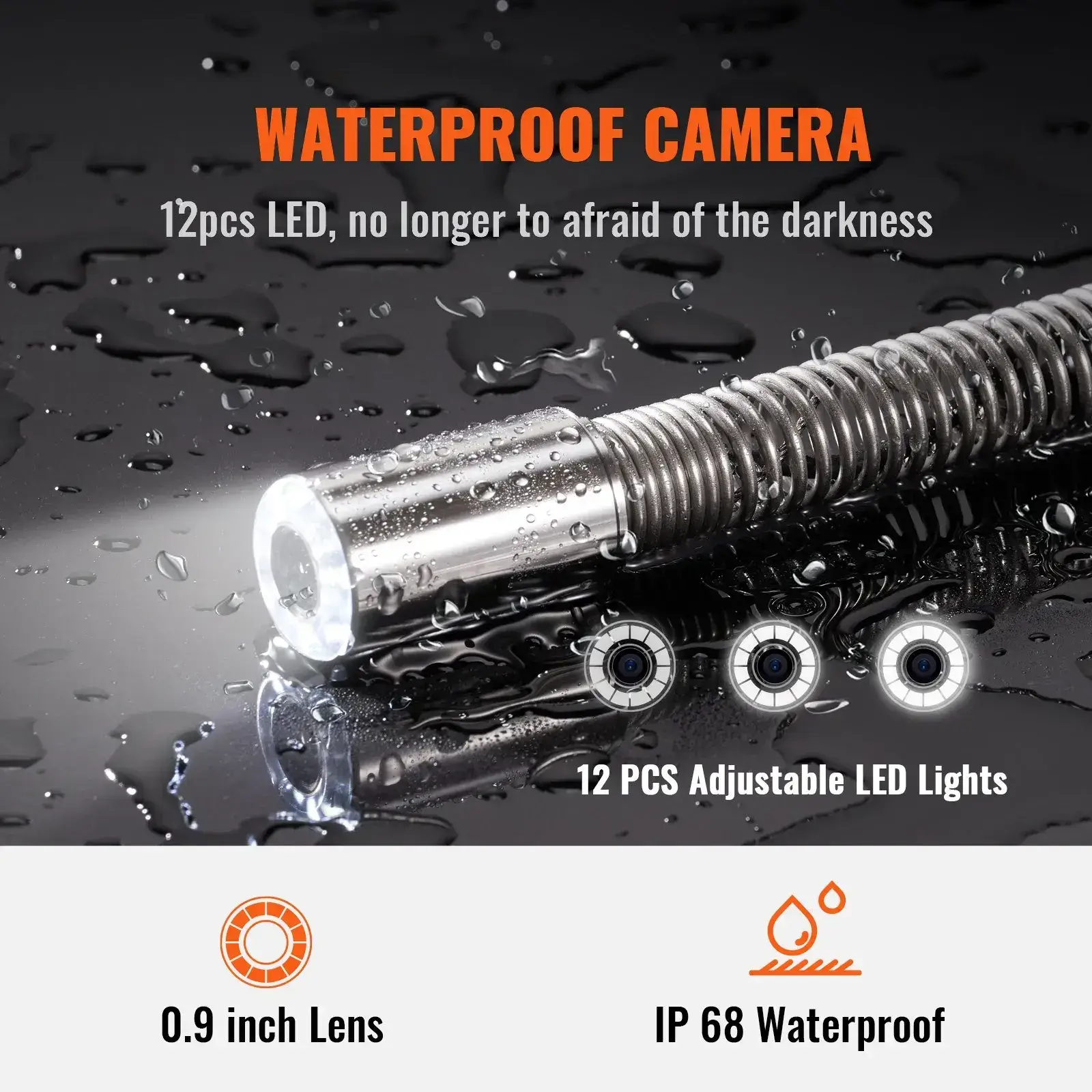 Sewer Camera,  Pipeline Inspection Camera with DVR Function, IP68 Camera with 12 Adjustable LEDs, A 16 GB SD Card for Sewer Line, Home, Duct Drain Pipe Plumbing