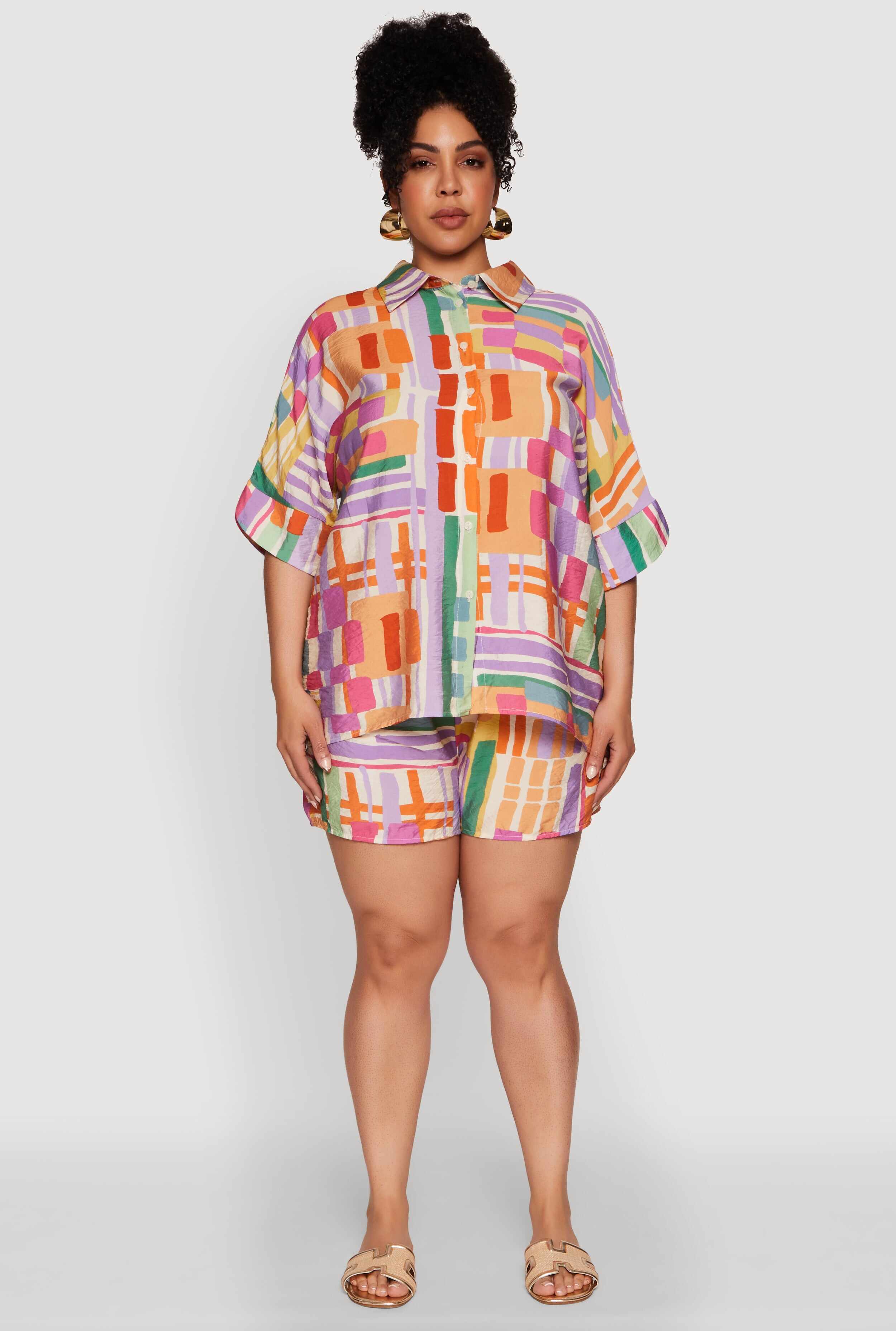 Plus Size Trendy Patterned Crepe Knit Shorts