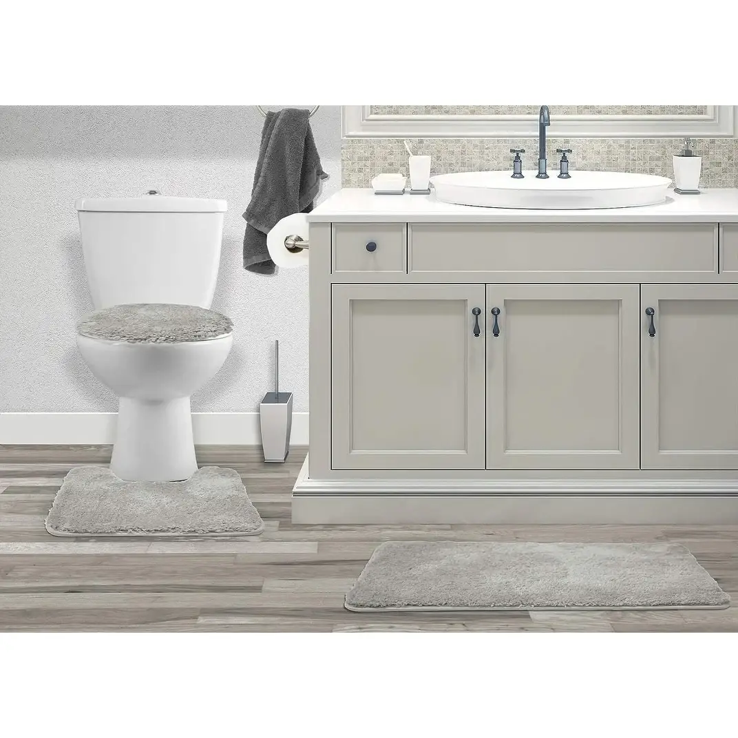 Queen Mary 3 Piece Bathroom Rug Set, Luxury Soft Plush Bath Mat, Contour Rug, Lid Cover, Non-Slip