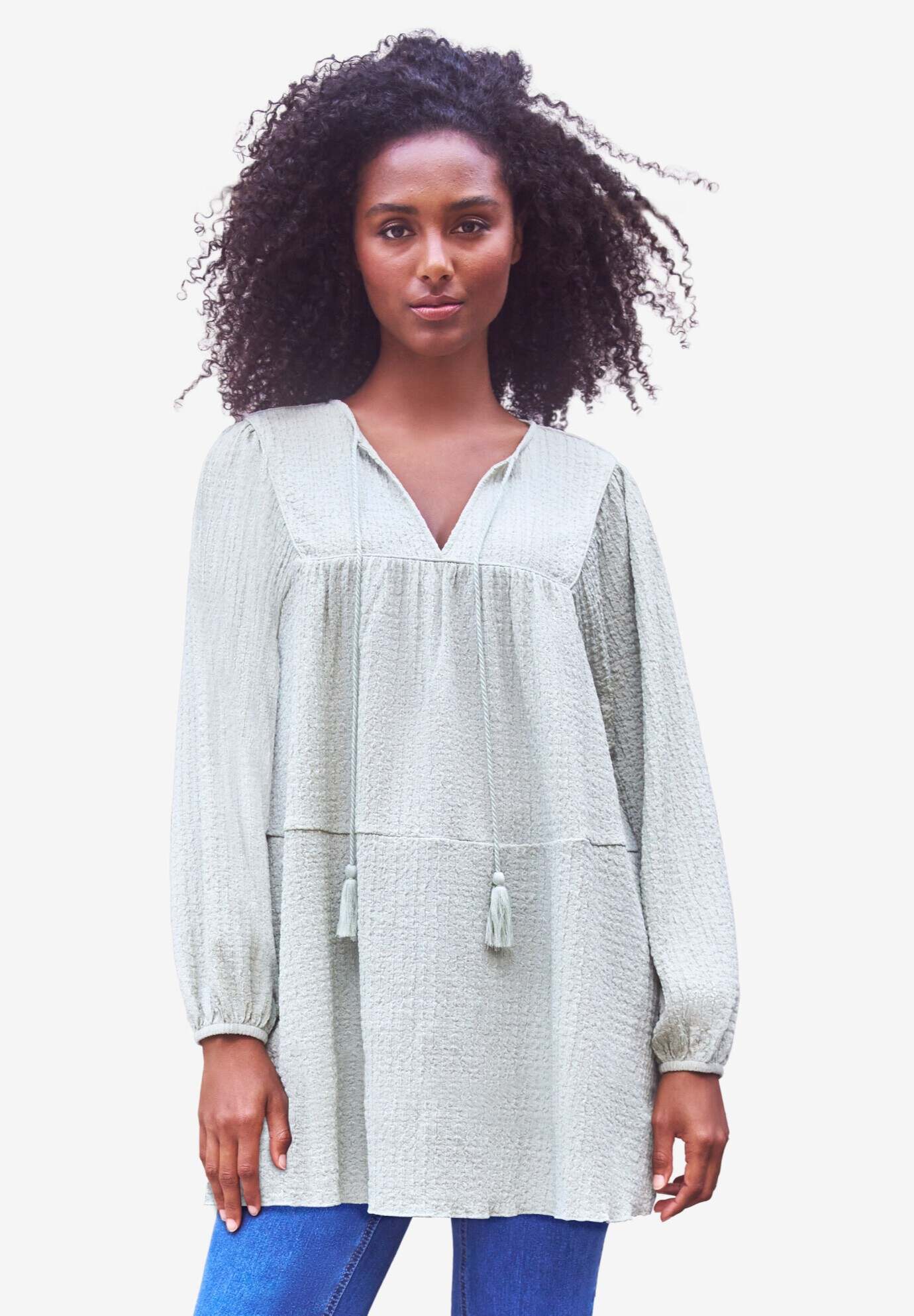 Keyhole Tiered Textured Knit Tunic