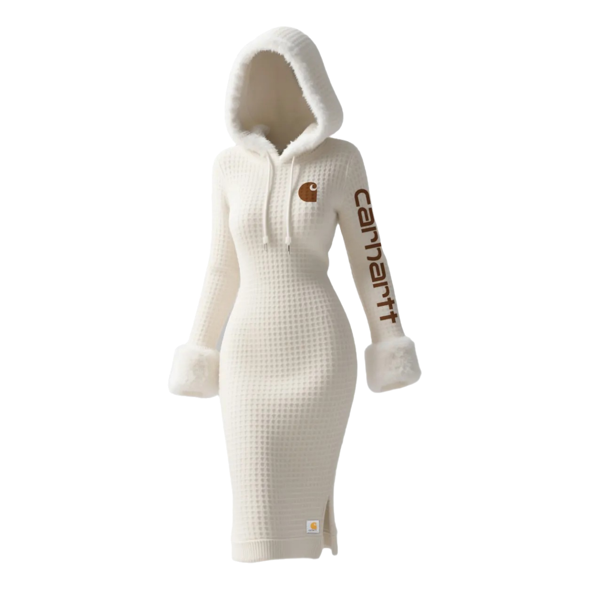 Women's Retro Waffle Collar Hooded Midi Dress