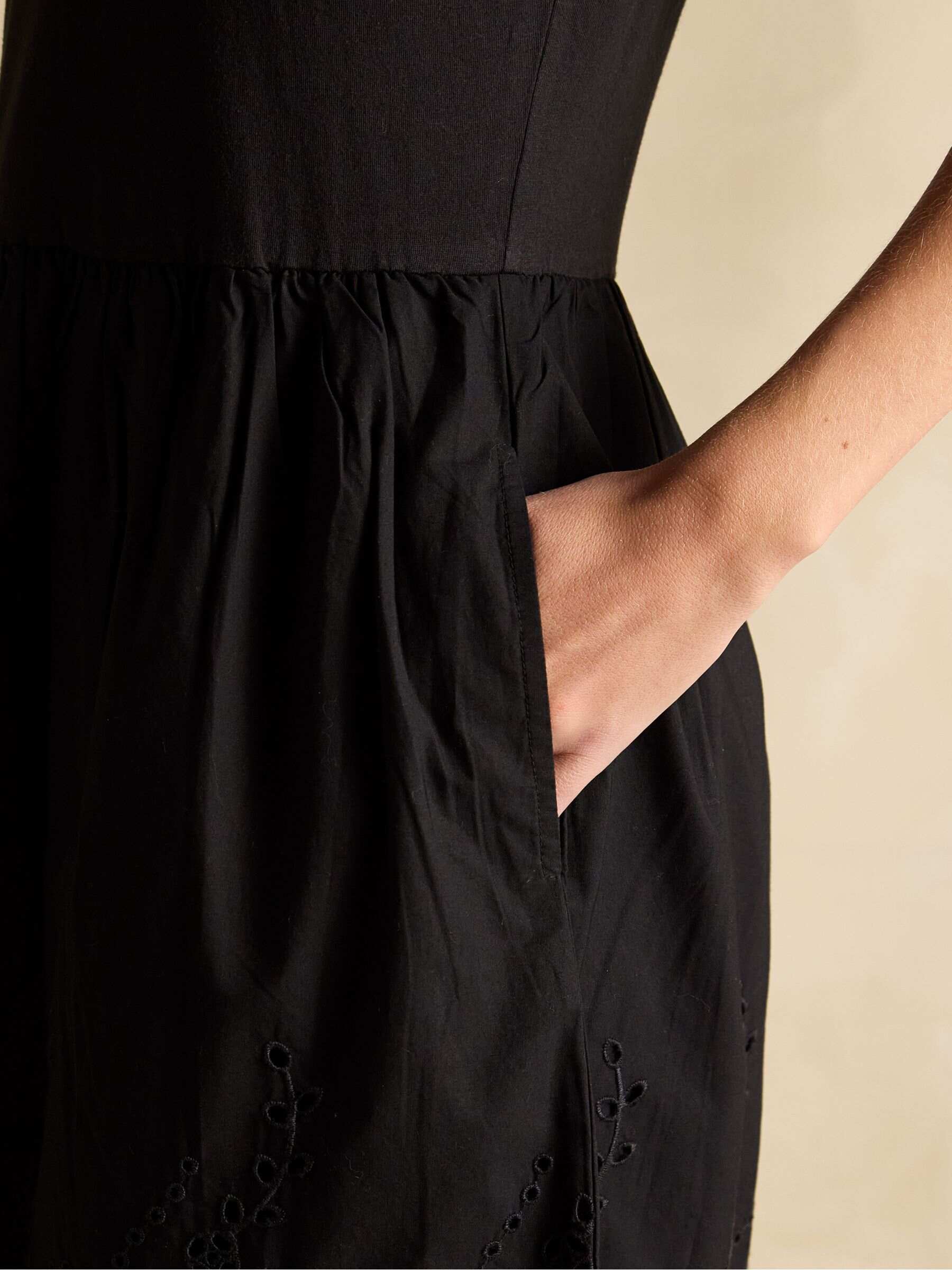 Reid Black Cotton Broderie Midi Dress