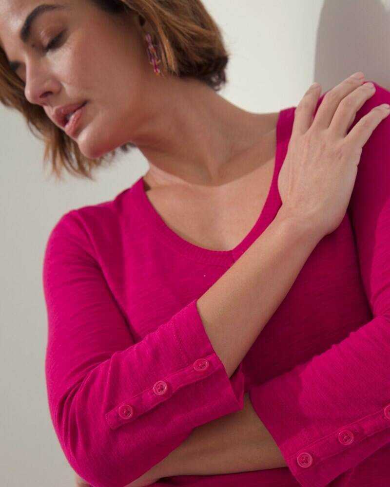 3/4 Sleeve Rib Detail Slub Tee Pagoda Blue