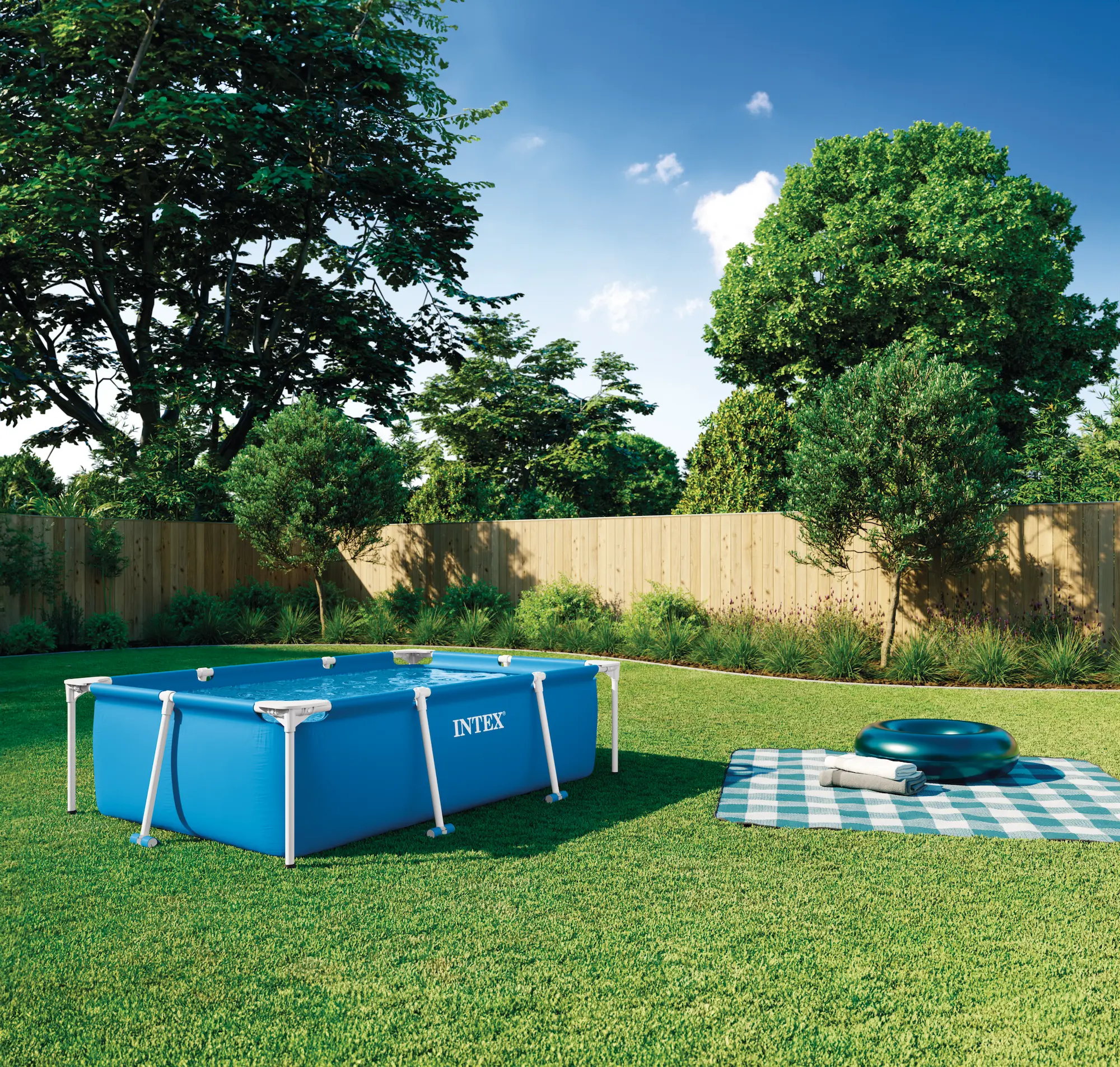 Outdoor Rectangular/Round Frame Above Ground Swimming Pool, Pink/Blue 23-30 Inches Deep (pump not included)