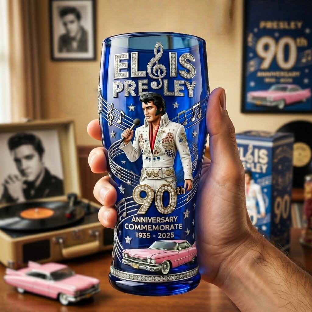 🎤Elvis Presley 90th Anniversary Commemorative Glass