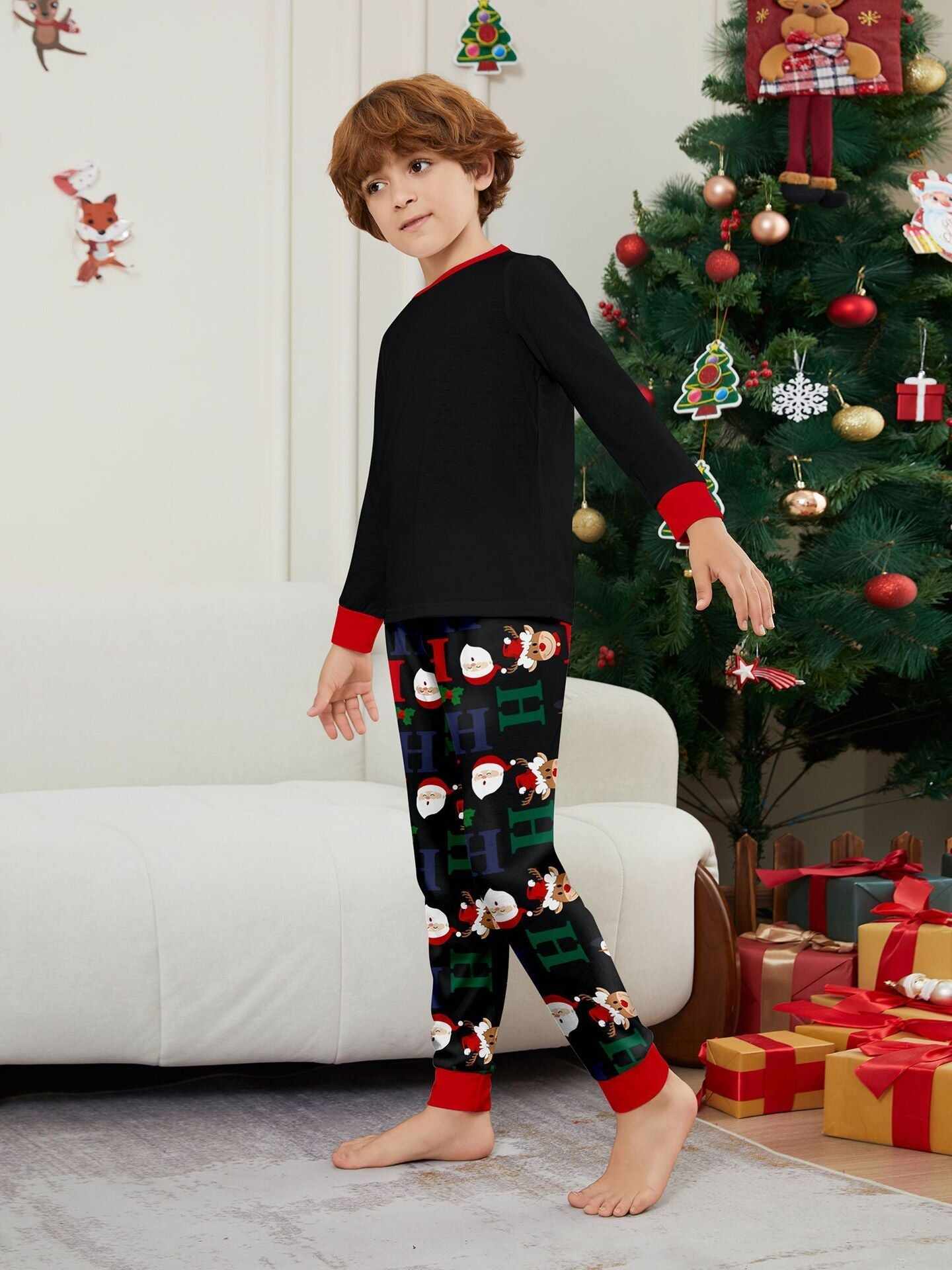 Christmas Deer & Santa Family Matching Pajama Set