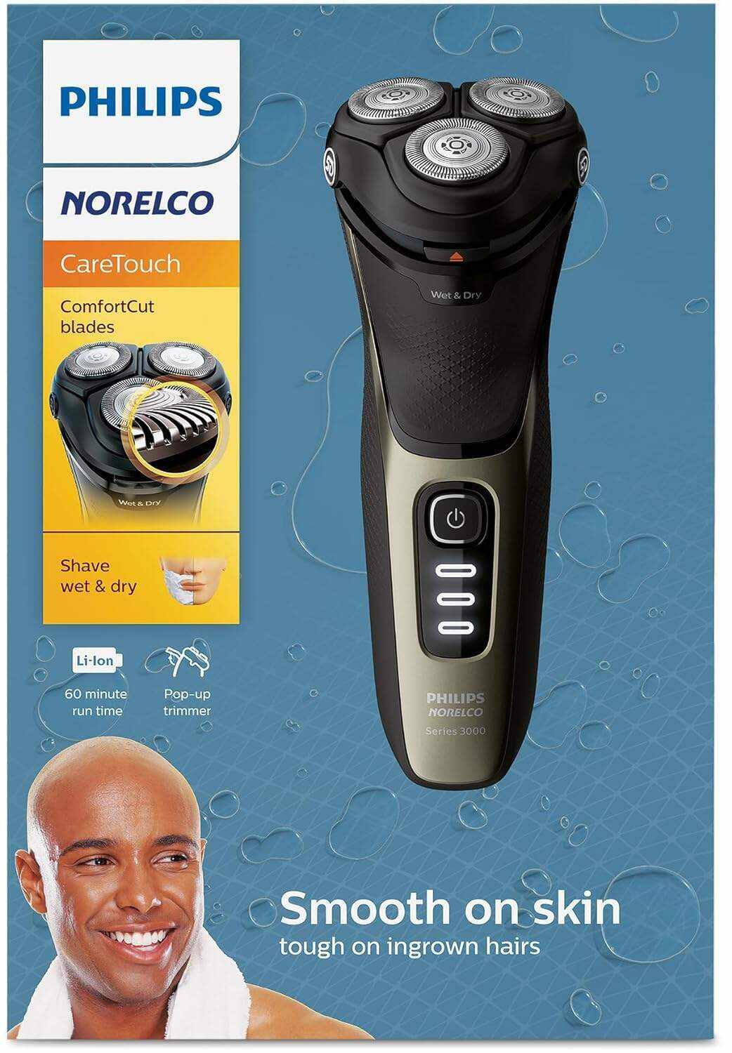 Philips Norelco Shaver 3800, Rechargeable Wet & Dry Shaver with Pop-up Trimmer, Charging Stand and Storage Pouch, Space Gray, S3311/85
